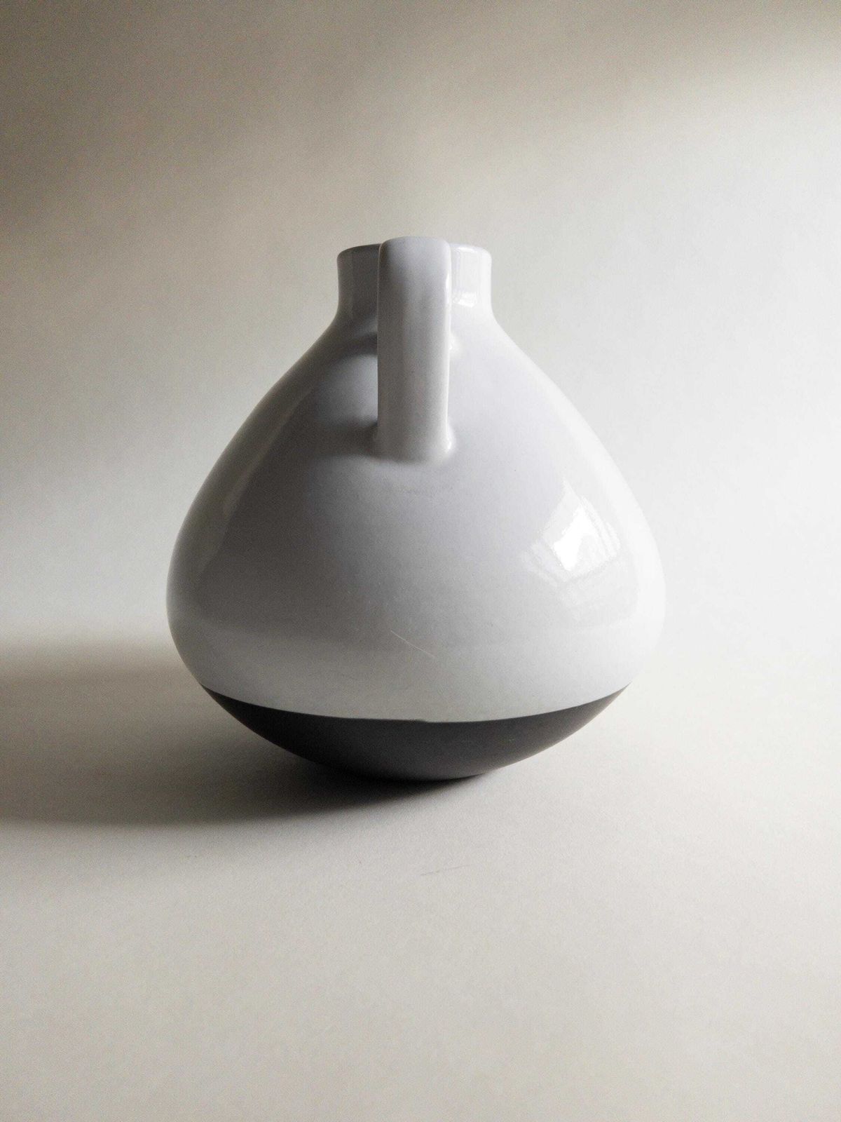Swiss Studio Pottery Vase: Minimal White Ceramic With Handle photo buy