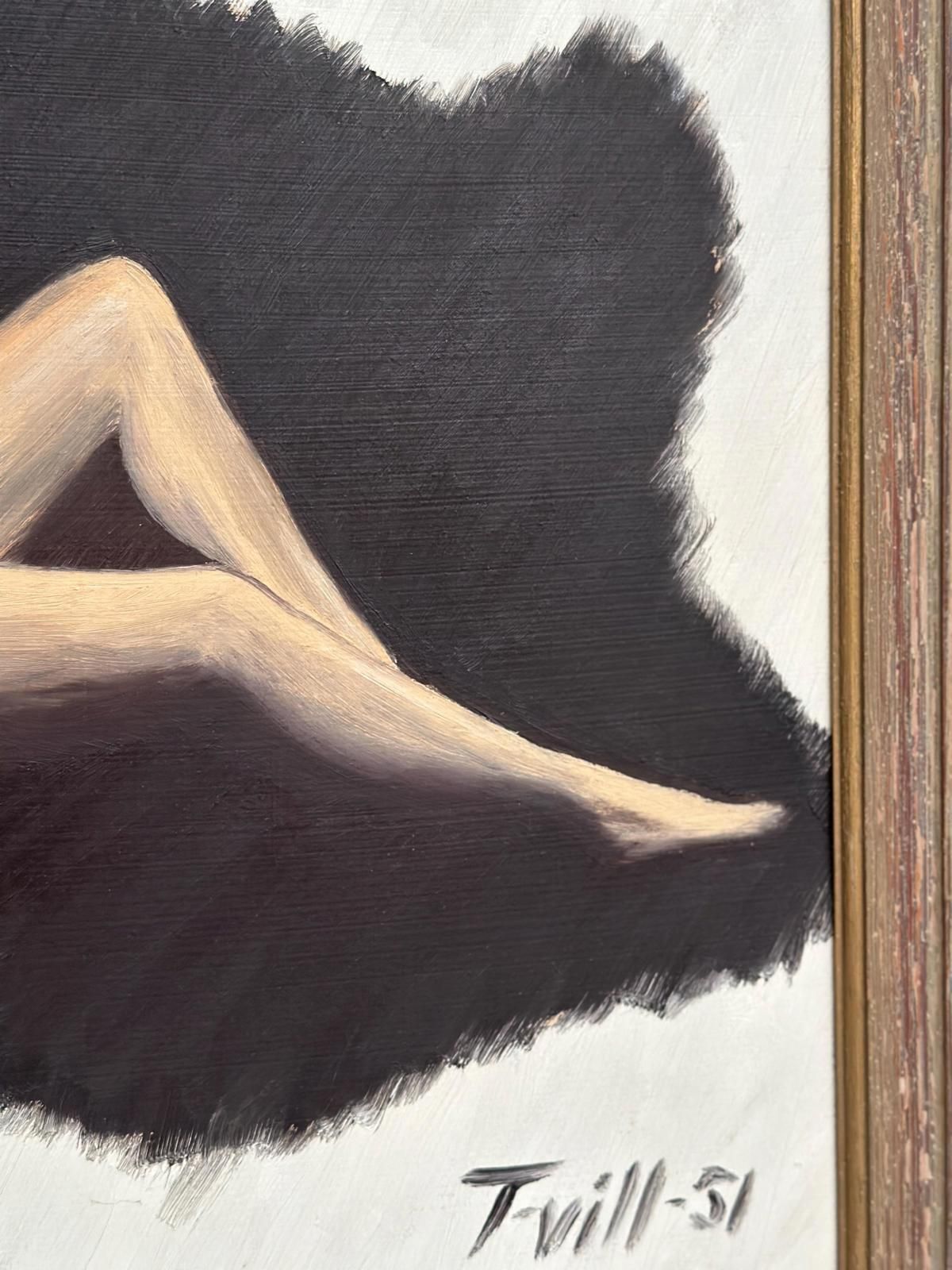 Original Swedish Oil On Panel – “Model In The Dark” By T. Vill– Dated 1951 – Vintage & Framed – 44.5 × 36 Cm (17.5" × 14.2") photo Art