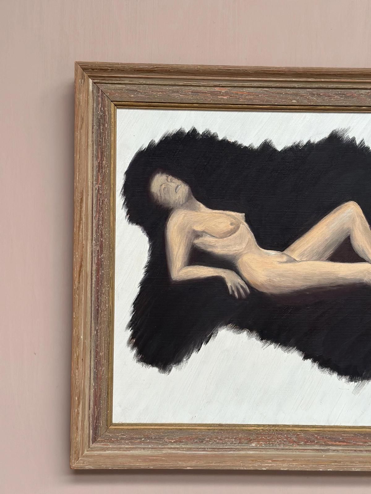 photo furniture Original Swedish Oil On Panel – “Model In The Dark” By T. Vill– Dated 1951 – Vintage & Framed – 44.5 × 36 Cm (17.5" × 14.2")