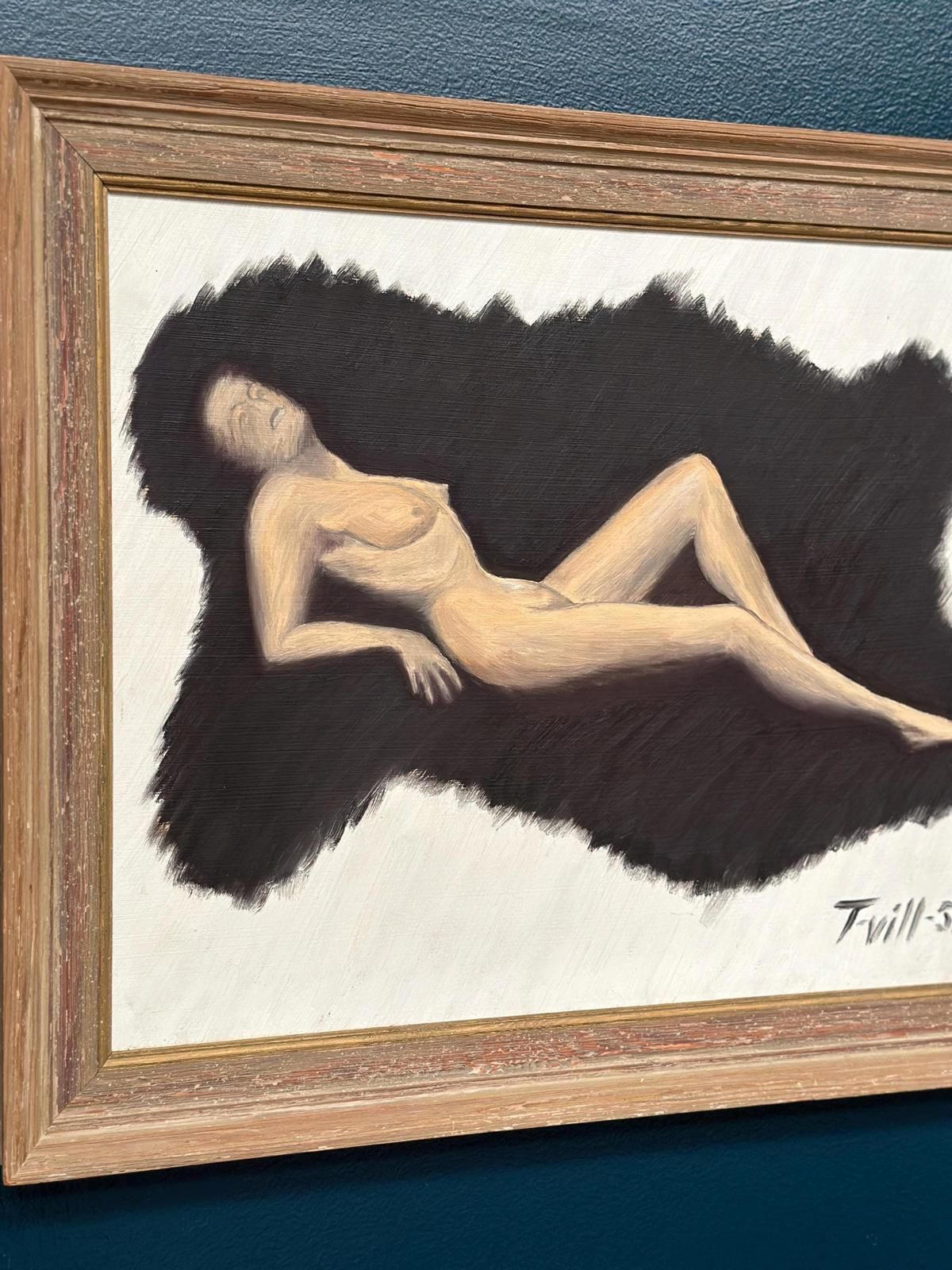 photo vinterior Original Swedish Oil On Panel – “Model In The Dark” By T. Vill– Dated 1951 – Vintage & Framed – 44.5 × 36 Cm (17.5" × 14.2")