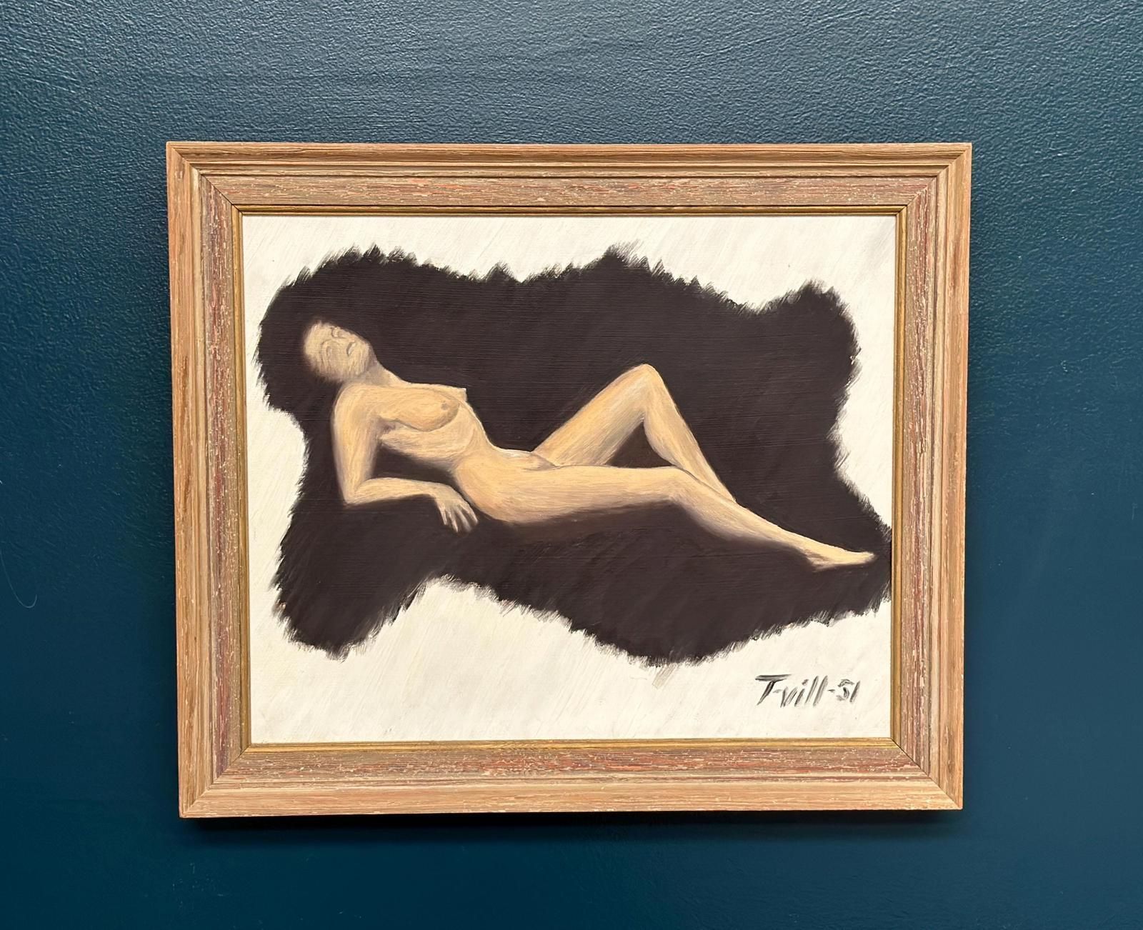 photo buy Original Swedish Oil On Panel – “Model In The Dark” By T. Vill– Dated 1951 – Vintage & Framed – 44.5 × 36 Cm (17.5" × 14.2")