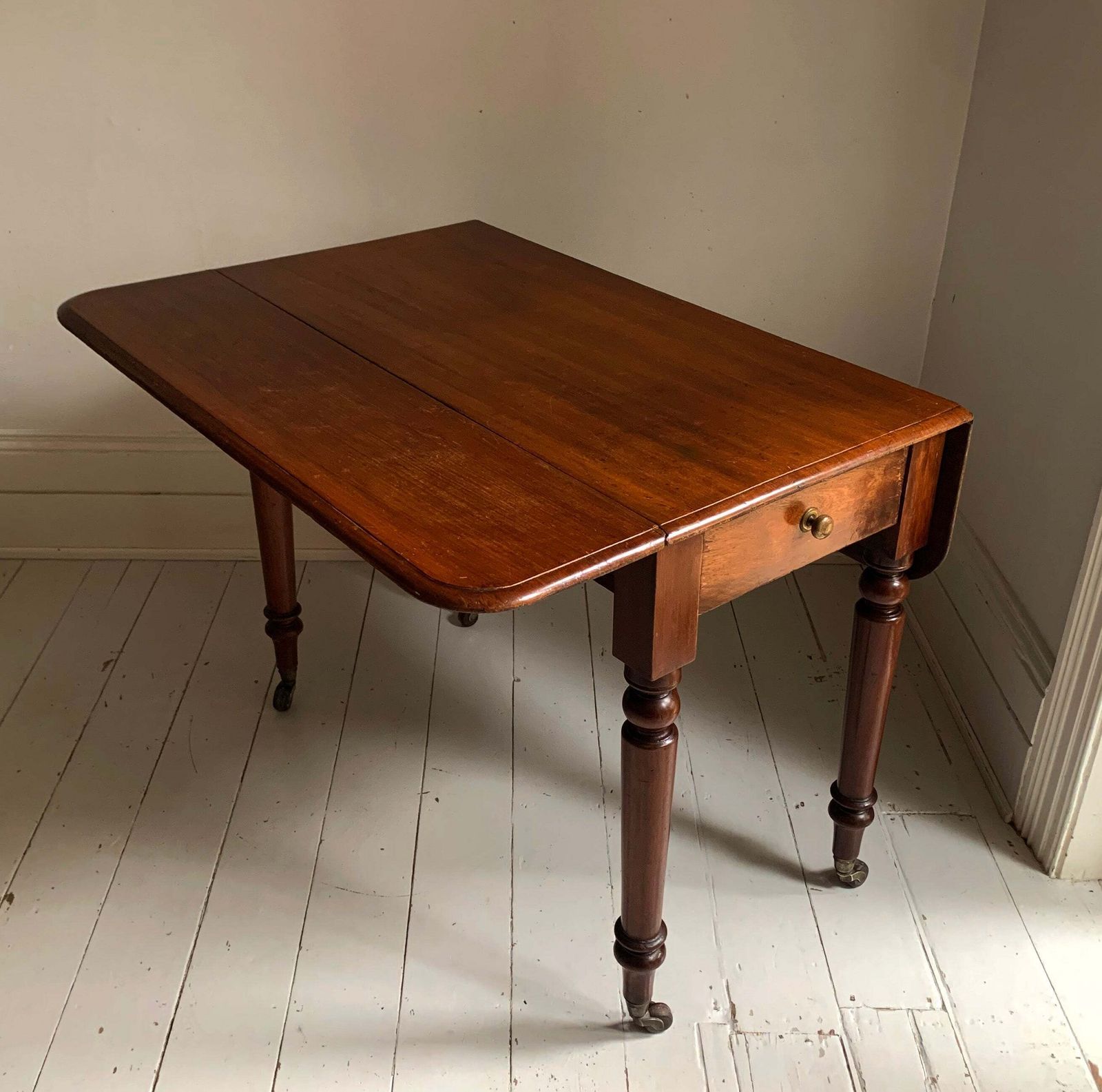 Antique Victorian Mahogany Pembroke Drop Leaf Table On Castors W/ Cutlery Drawer photo vintage