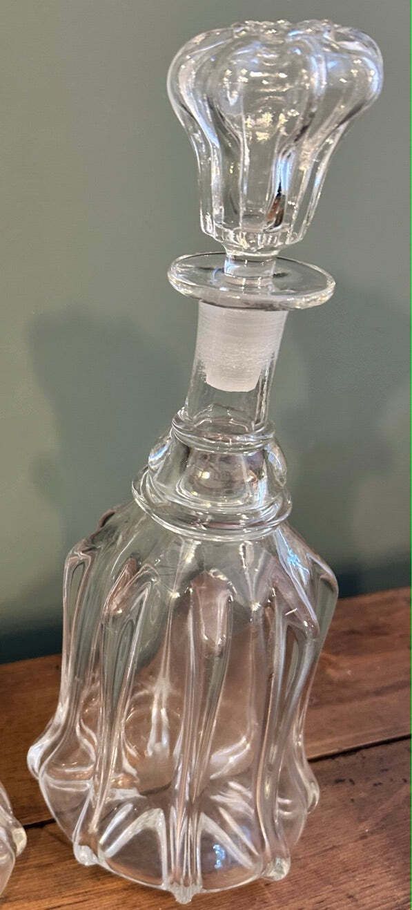 Pair Of Antique Hand Blown Glass Decanters With Stoppers photo vinterior