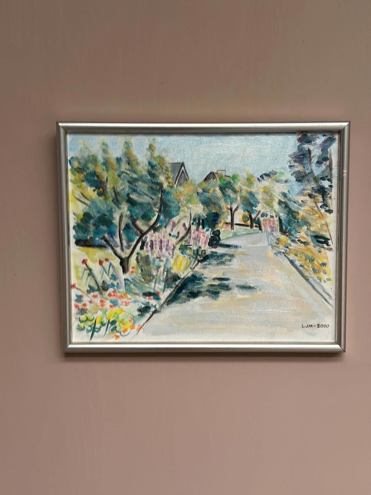 Original Swedish Oil On Canvas – “Landscape” By Lena Jenny Malmajo – Dated 2000 – Vintage & Framed – 46 × 37 Cm (18.1" × 14.6") photo for sale