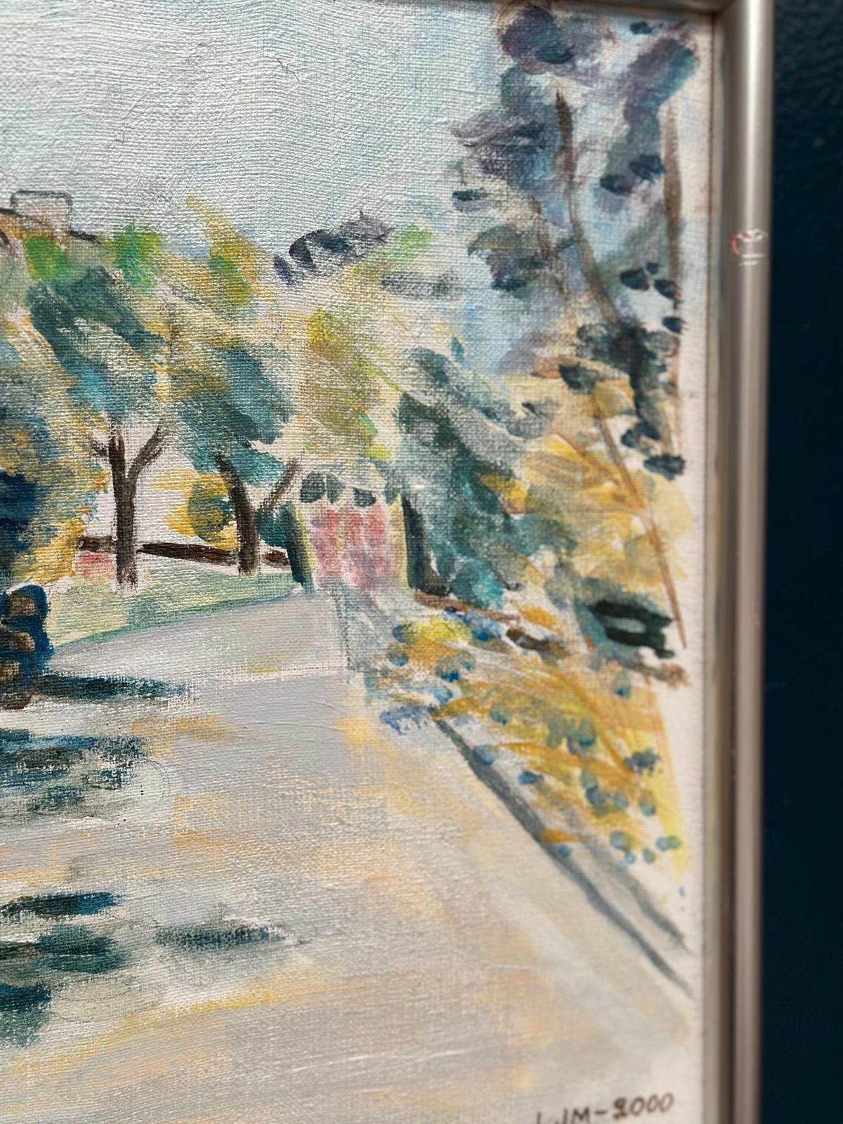 Art Original Swedish Oil On Canvas – “Landscape” By Lena Jenny Malmajo – Dated 2000 – Vintage & Framed – 46 × 37 Cm (18.1" × 14.6") photo