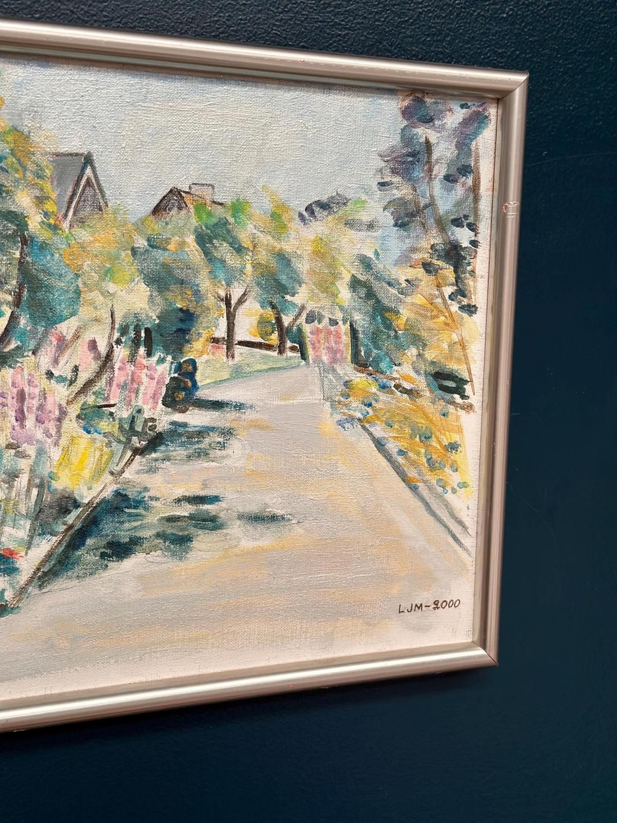 295.0 Original Swedish Oil On Canvas – “Landscape” By Lena Jenny Malmajo – Dated 2000 – Vintage & Framed – 46 × 37 Cm (18.1" × 14.6") photo
