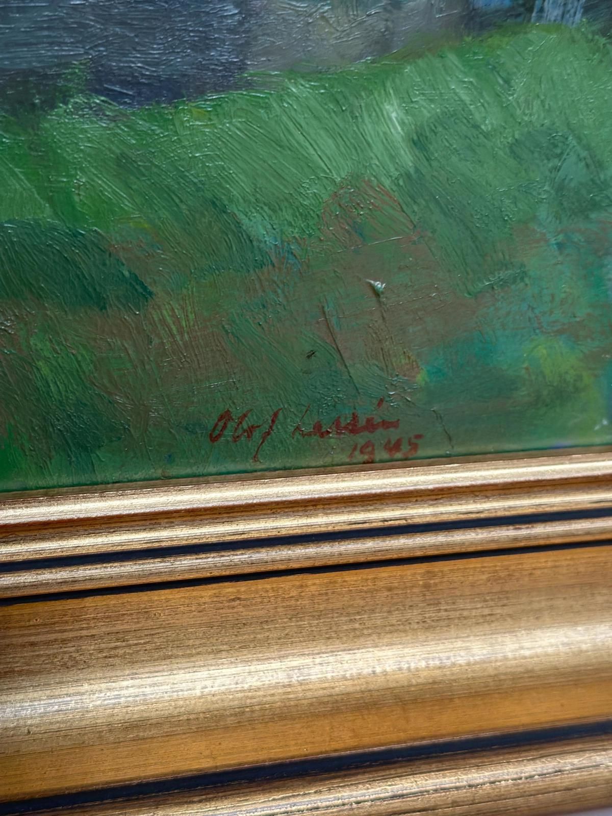 Art Original Swedish Oil On Panel – “Lush Landscape” By Olof Larsson – Vintage & Framed – 78 × 61 Cm (30.7" × 24") photo