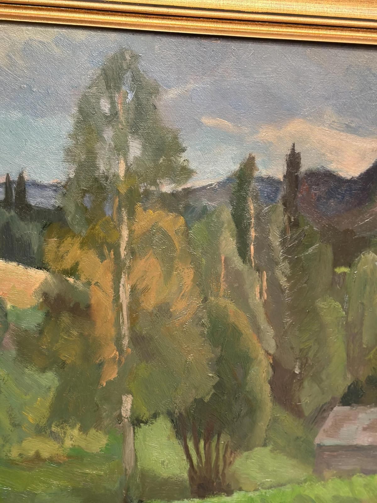 photo vintage Original Swedish Oil On Panel – “Lush Landscape” By Olof Larsson – Vintage & Framed – 78 × 61 Cm (30.7" × 24")