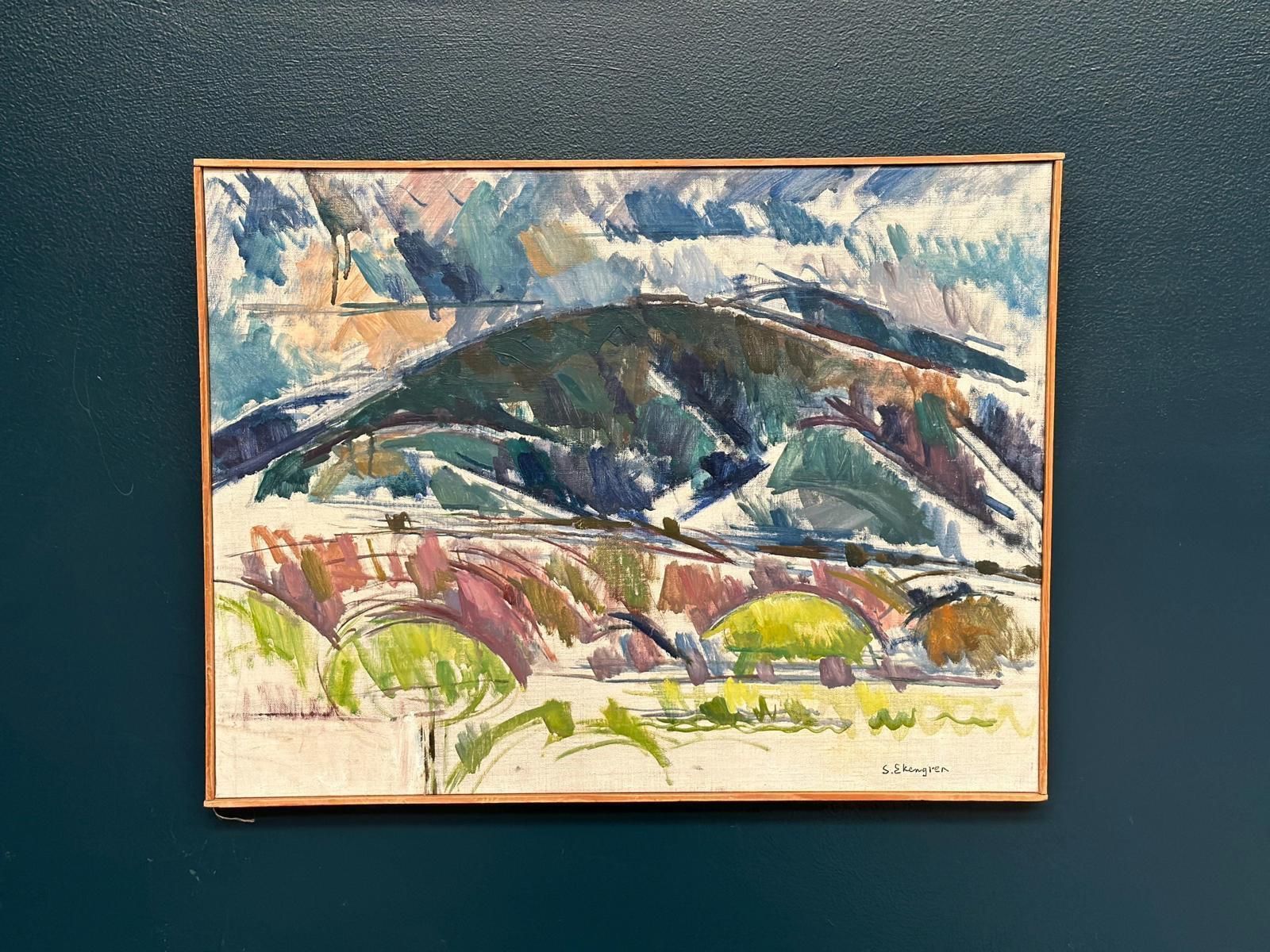 Original Mid Century Swedish Oil On Canvas – “Serene Landscape” By Sture Ekengren – Vintage & Framed – 62 × 48 Cm (24.4" × 18.9")