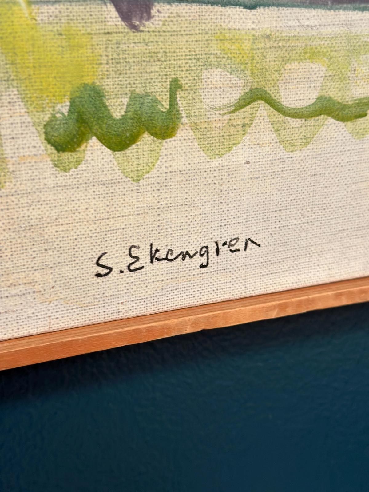 Original Mid Century Swedish Oil On Canvas – “Serene Landscape” By Sture Ekengren – Vintage & Framed – 62 × 48 Cm (24.4" × 18.9") photo furniture