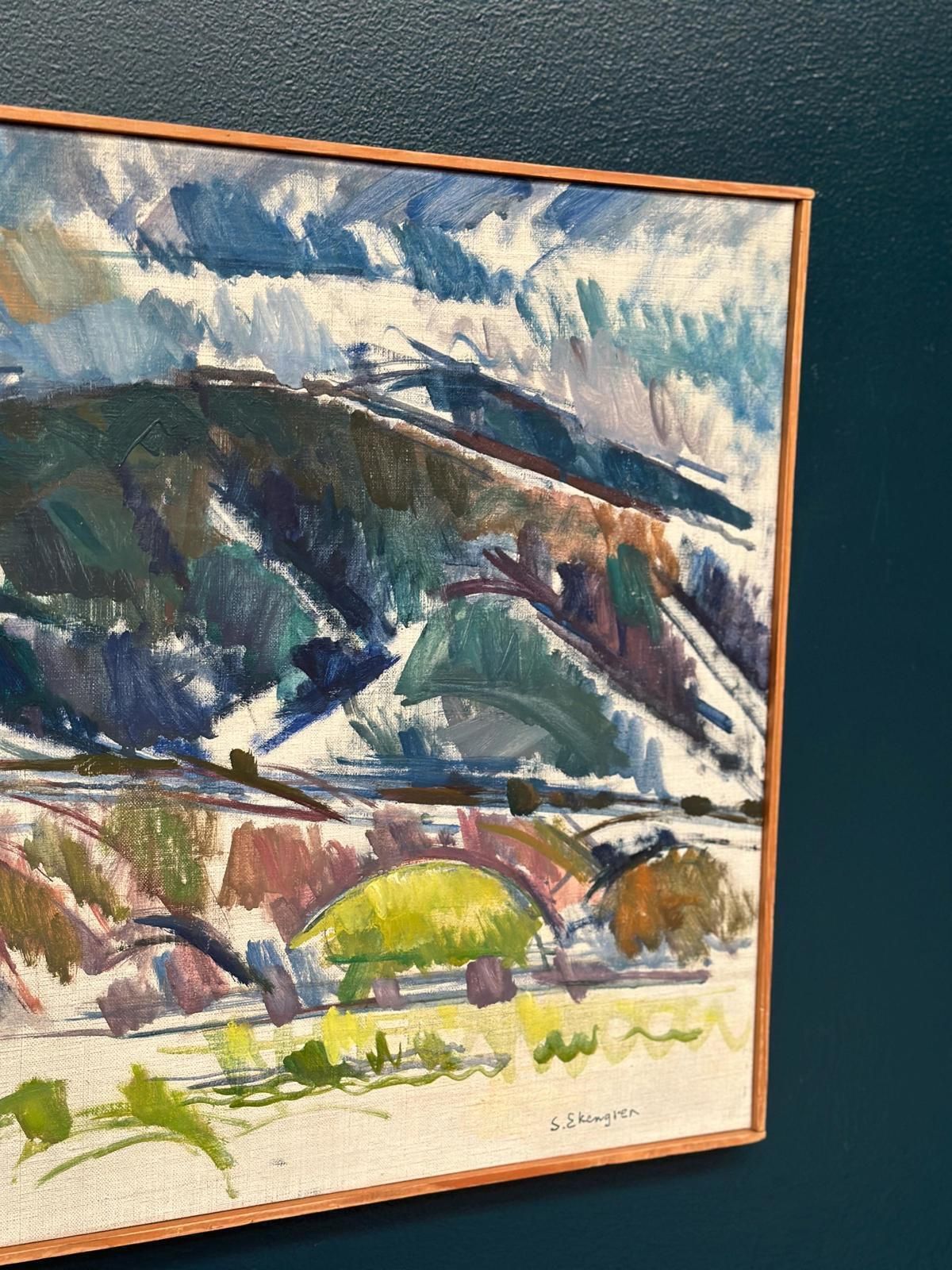 Original Mid Century Swedish Oil On Canvas – “Serene Landscape” By Sture Ekengren – Vintage & Framed – 62 × 48 Cm (24.4" × 18.9") photo buy