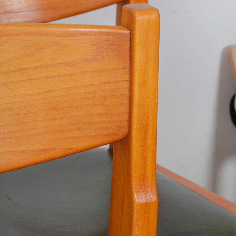 Set Of 6 Chairs In Solid Elm And Leather By Self, 1980 photo buy