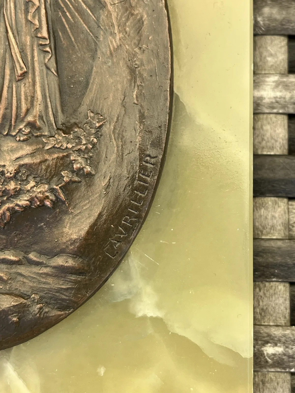 Antique Lady Of Lourdes Apparition Signed Bronze Holy Water Catholic Church Font photo buy