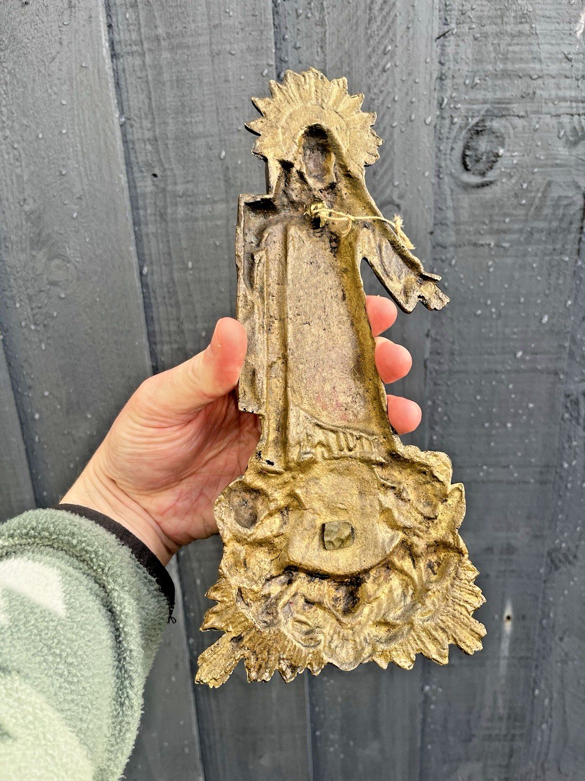 Antique French Art Deco Brass Holy Water Catholic Church Font Jesus Cross Angels photo vinterior