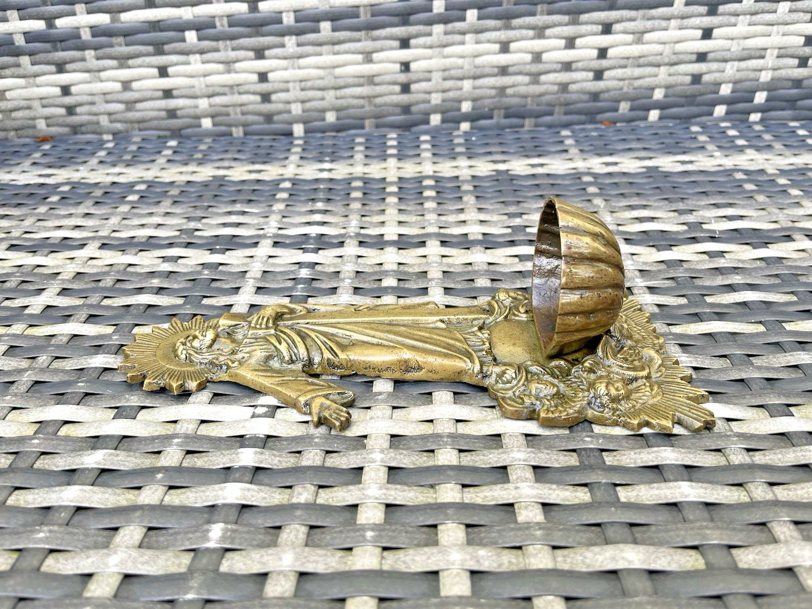 Art Antique French Art Deco Brass Holy Water Catholic Church Font Jesus Cross Angels photo