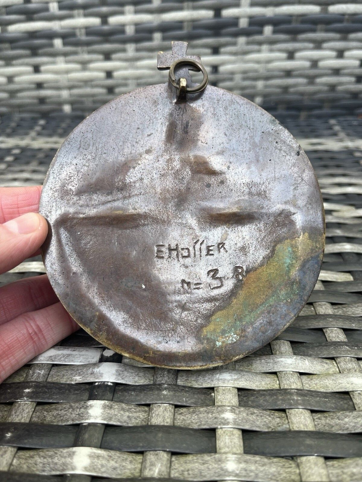 photo for sale Art Deco Bronze Jesus Sacred Heart Holy Water Catholic Church Font Signed Hoffer