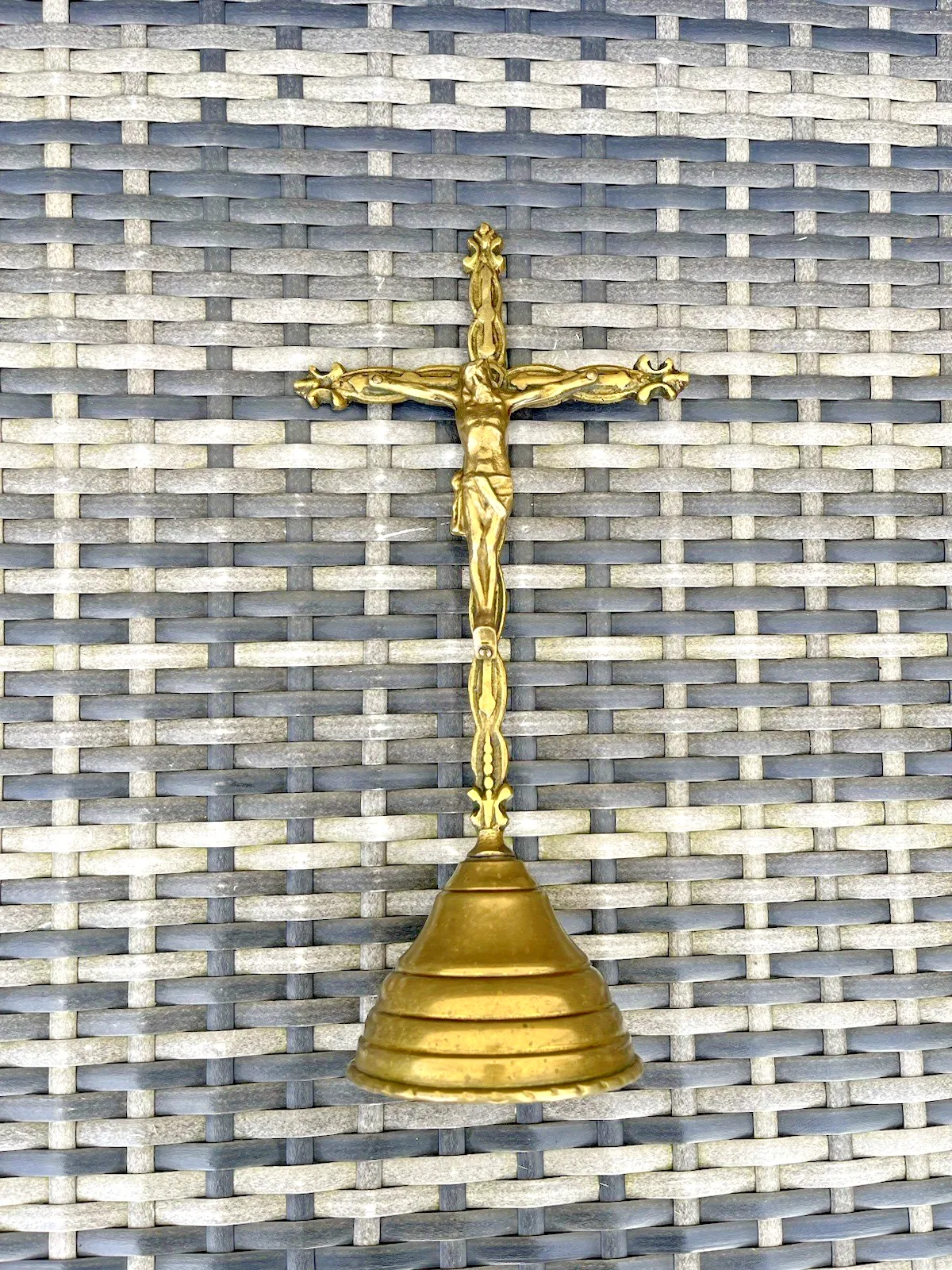 French Antique Art Deco Brass Freestanding Altar Crucifix Church Cross Jesus photo 95.0
