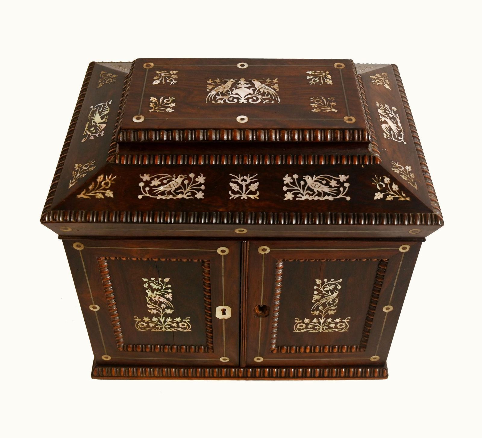 Victorian Collectors Cabinet Mother Of Pearl Jewellery Chest 1880 photo for sale