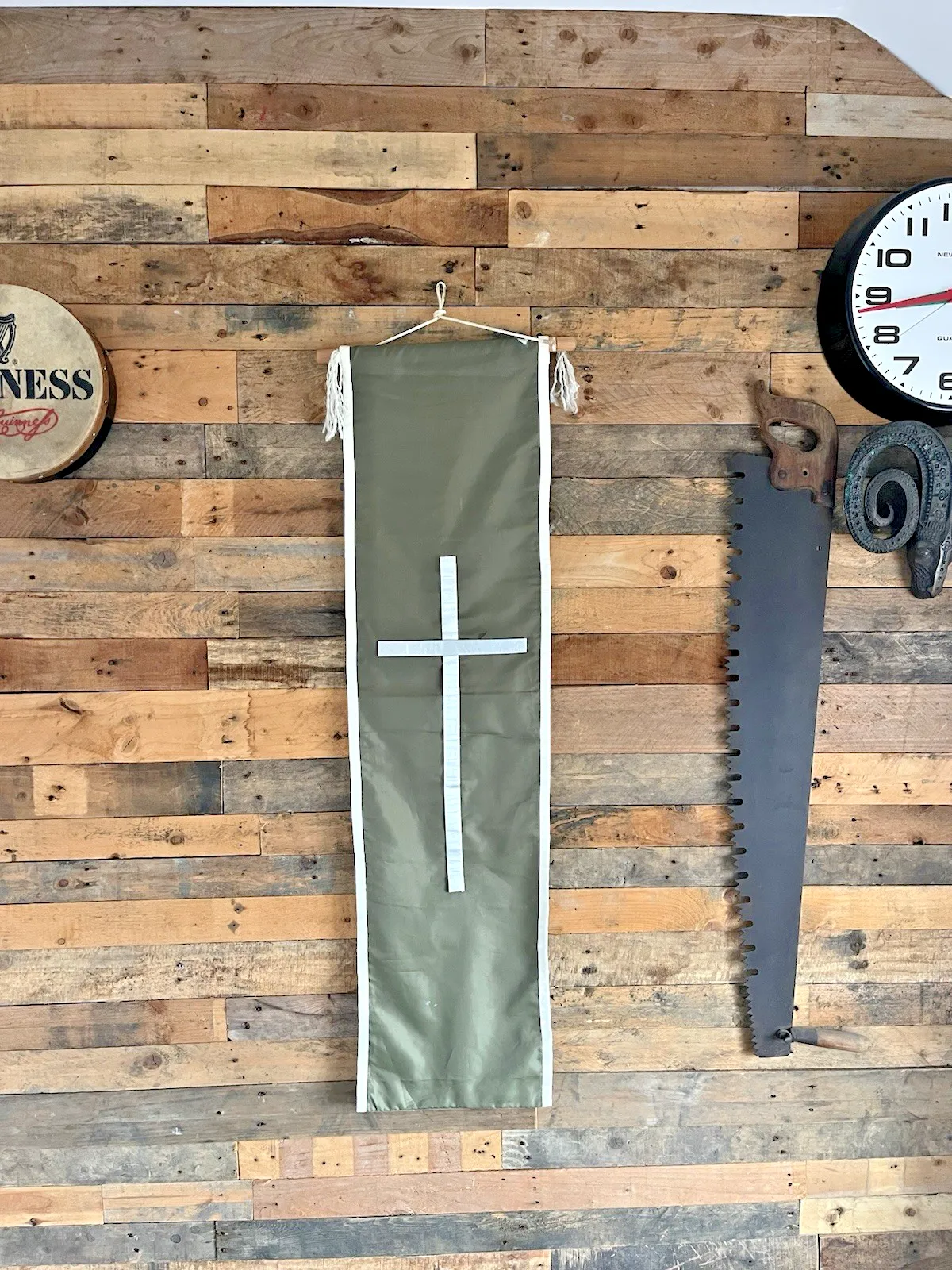 Large Vintage Religious Cross Church Banner Scroll Wall Hanging Sanctuary Decor photo Art