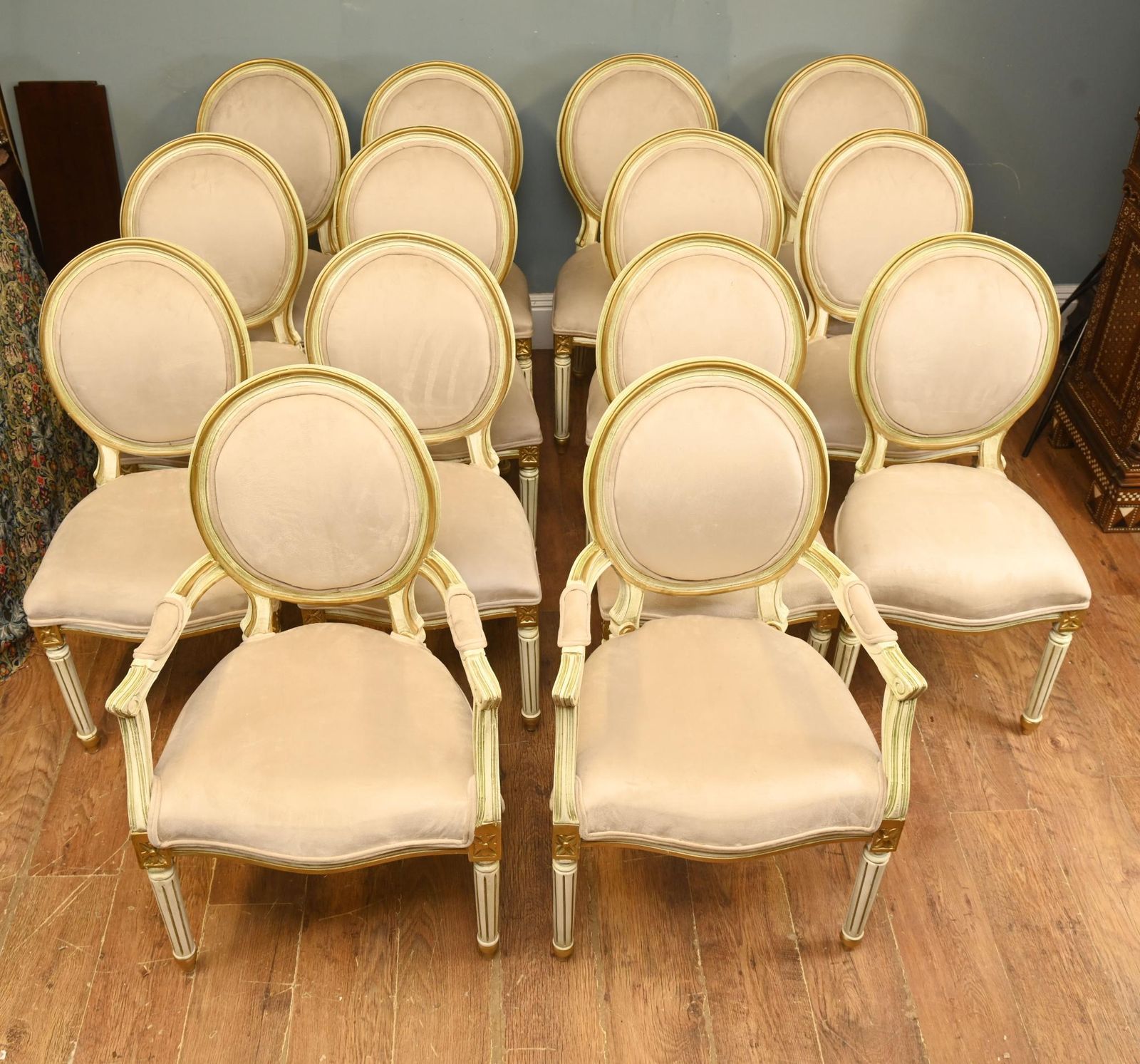 Set 14 French Louis XVI Dining Chairs Painted photo furniture
