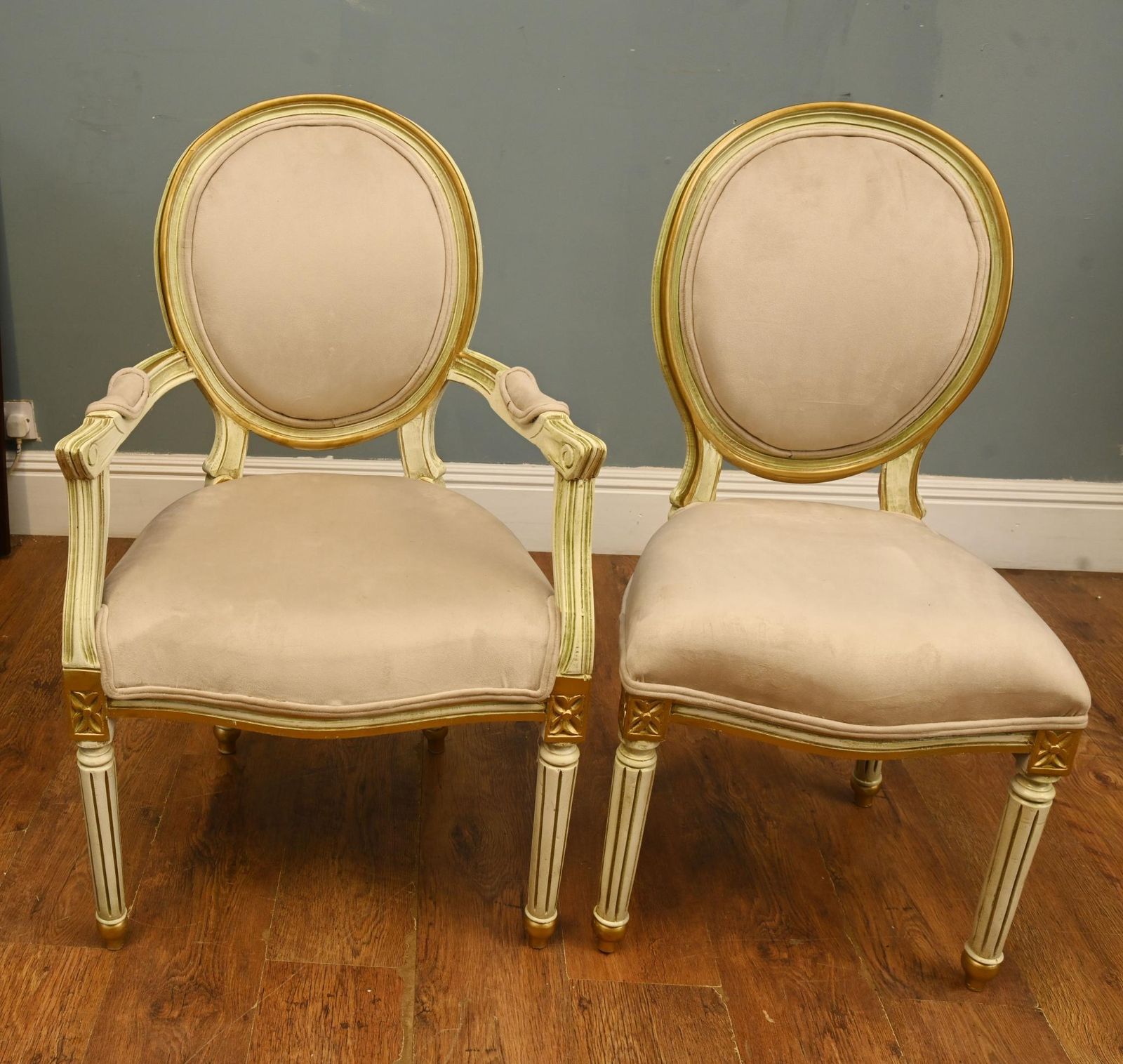 Set 14 French Louis XVI Dining Chairs Painted photo for sale