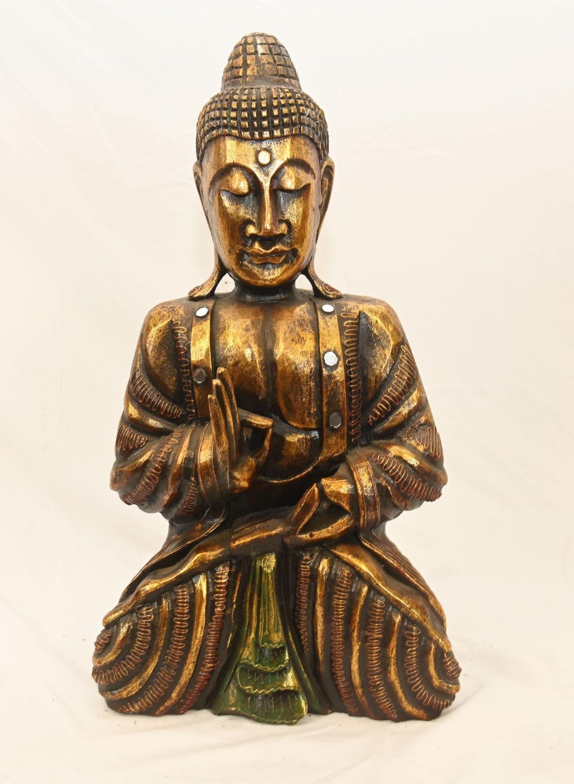 Seated Tibetan Buddha Statue   Carved Buddhist Art photo furniture