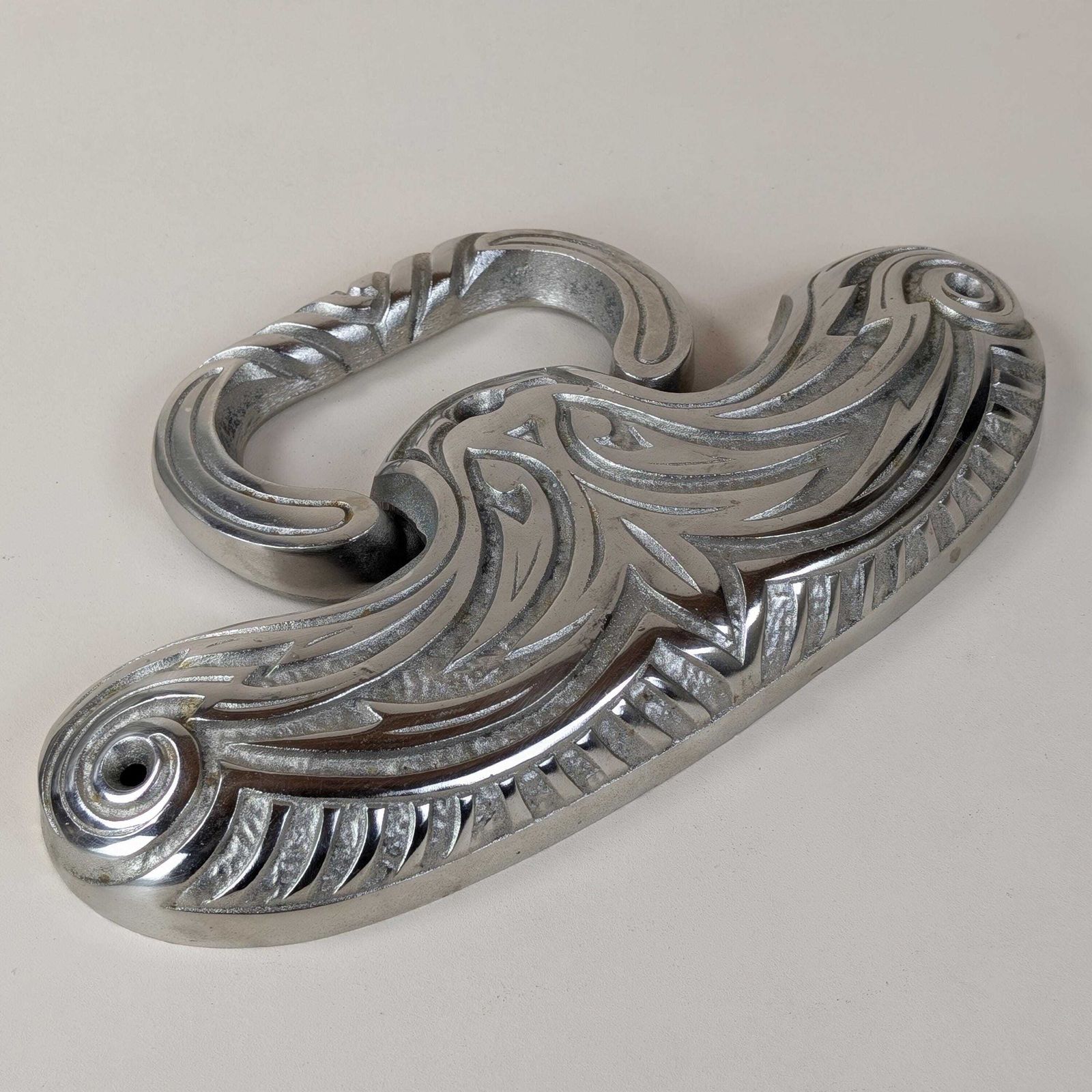 Heavy French Art Deco Chrome Cast Metal Door Knocker Jcr Depose Front Door C. 1920 photo furniture