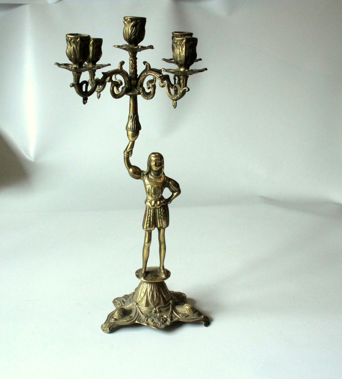 1930s Art Deco Heavy Brass Candelabra   Brass Candle Holder With 5 Arms photo furniture