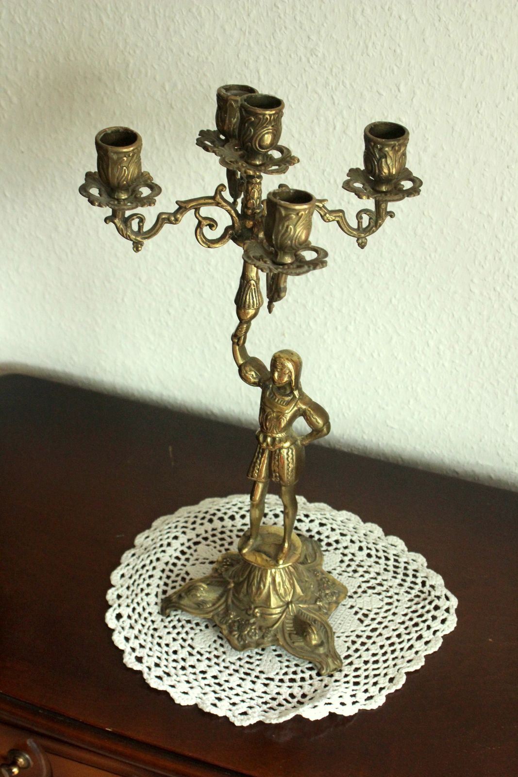 1930s Art Deco Heavy Brass Candelabra   Brass Candle Holder With 5 Arms photo for sale