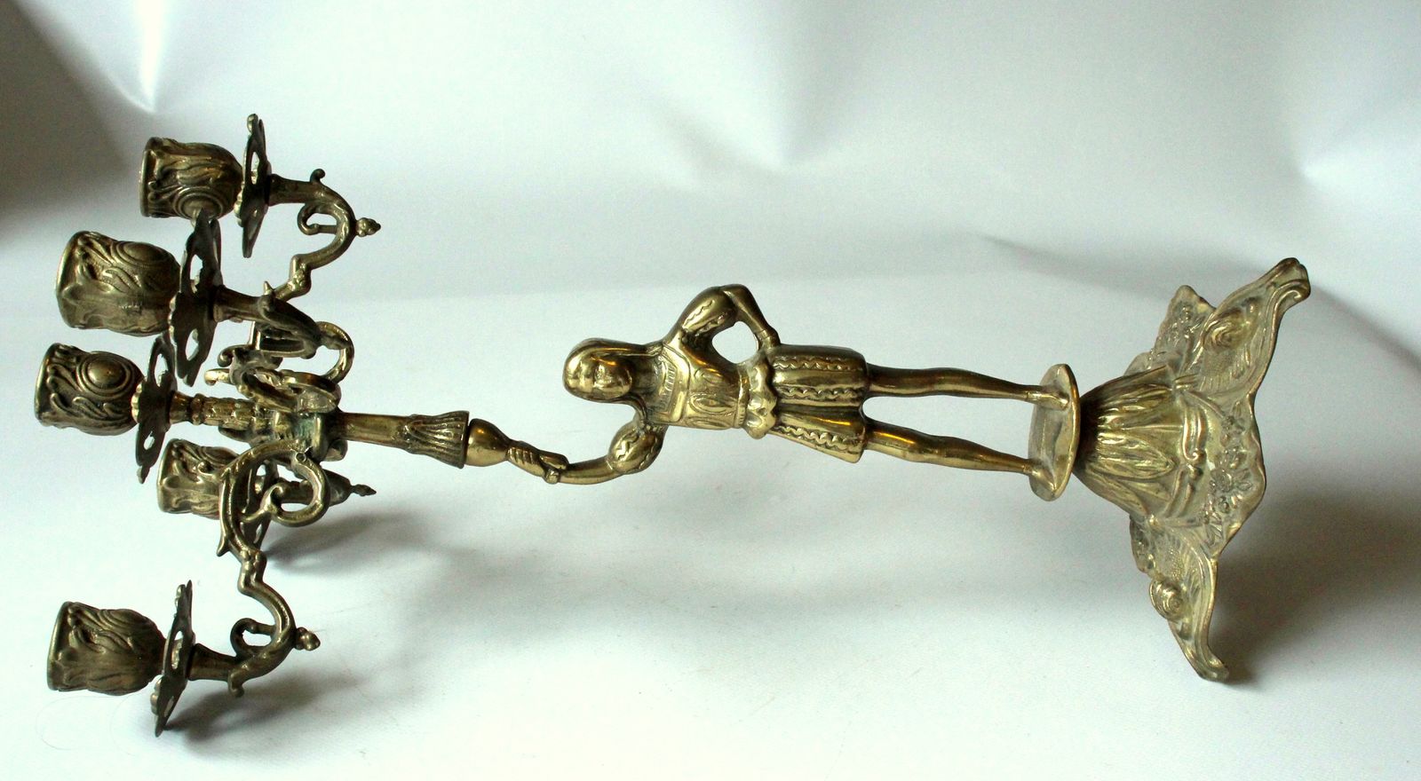 1930s Art Deco Heavy Brass Candelabra   Brass Candle Holder With 5 Arms photo vinterior