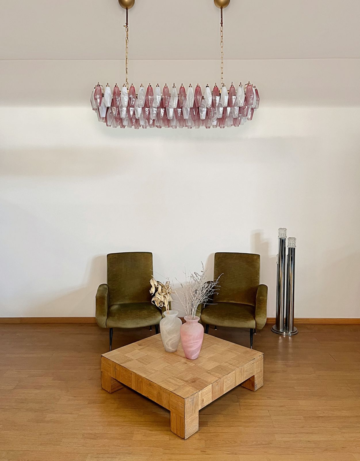 Elegant Murano Poliedri Chandelier   Carlo Scarpa   138 Pink And White Alabaster Glasses photo furniture