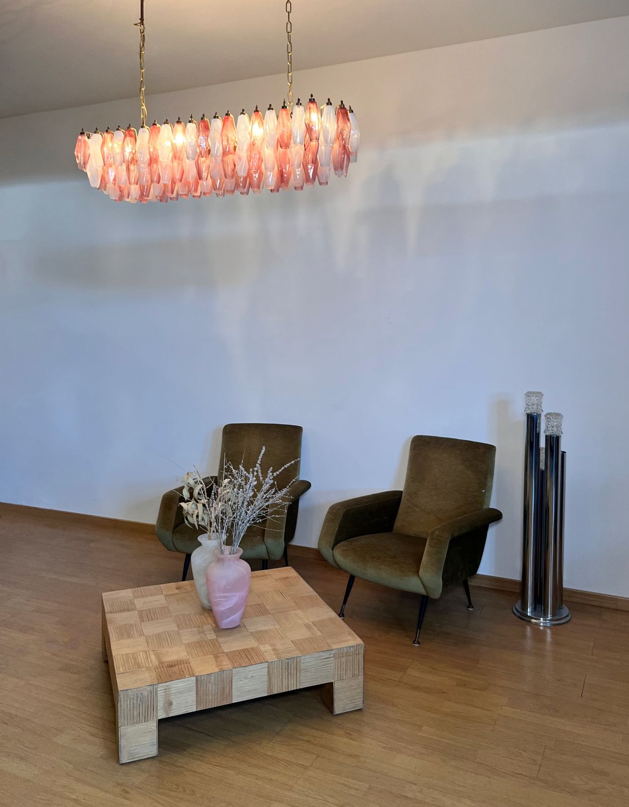 photo buy Elegant Murano Poliedri Chandelier   Carlo Scarpa   138 Pink And White Alabaster Glasses