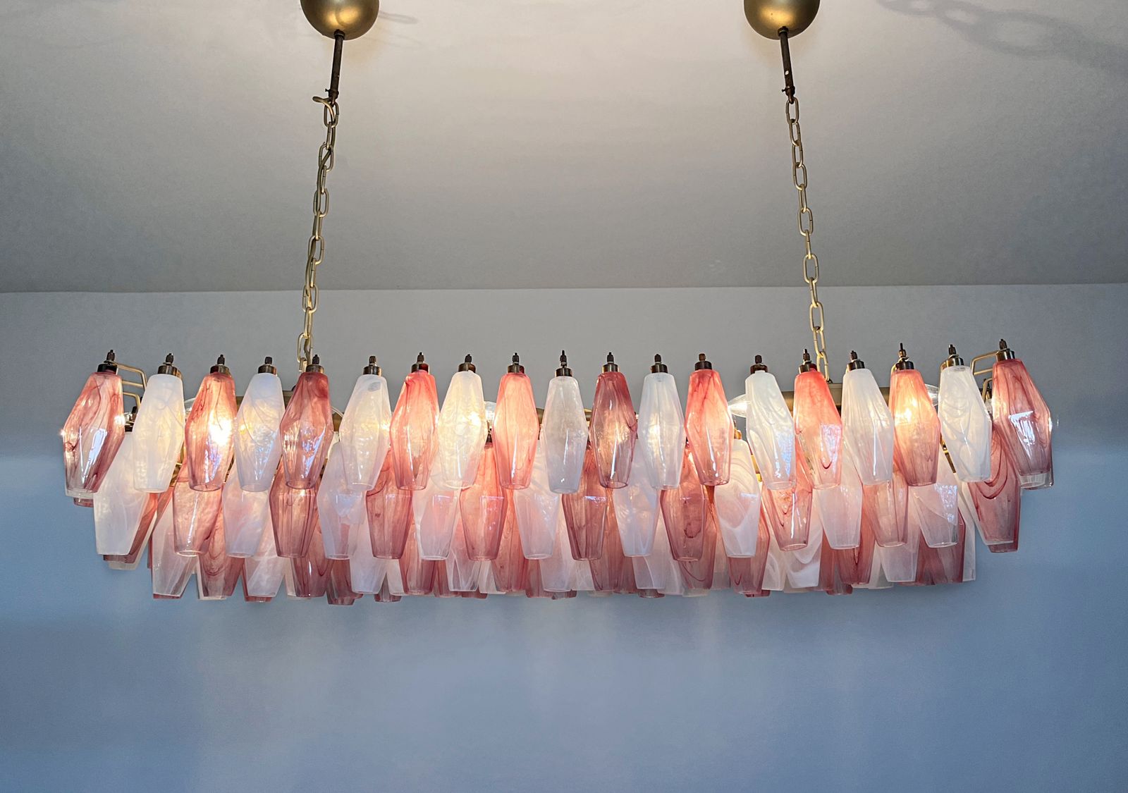 photo vintage Elegant Murano Poliedri Chandelier   Carlo Scarpa   138 Pink And White Alabaster Glasses
