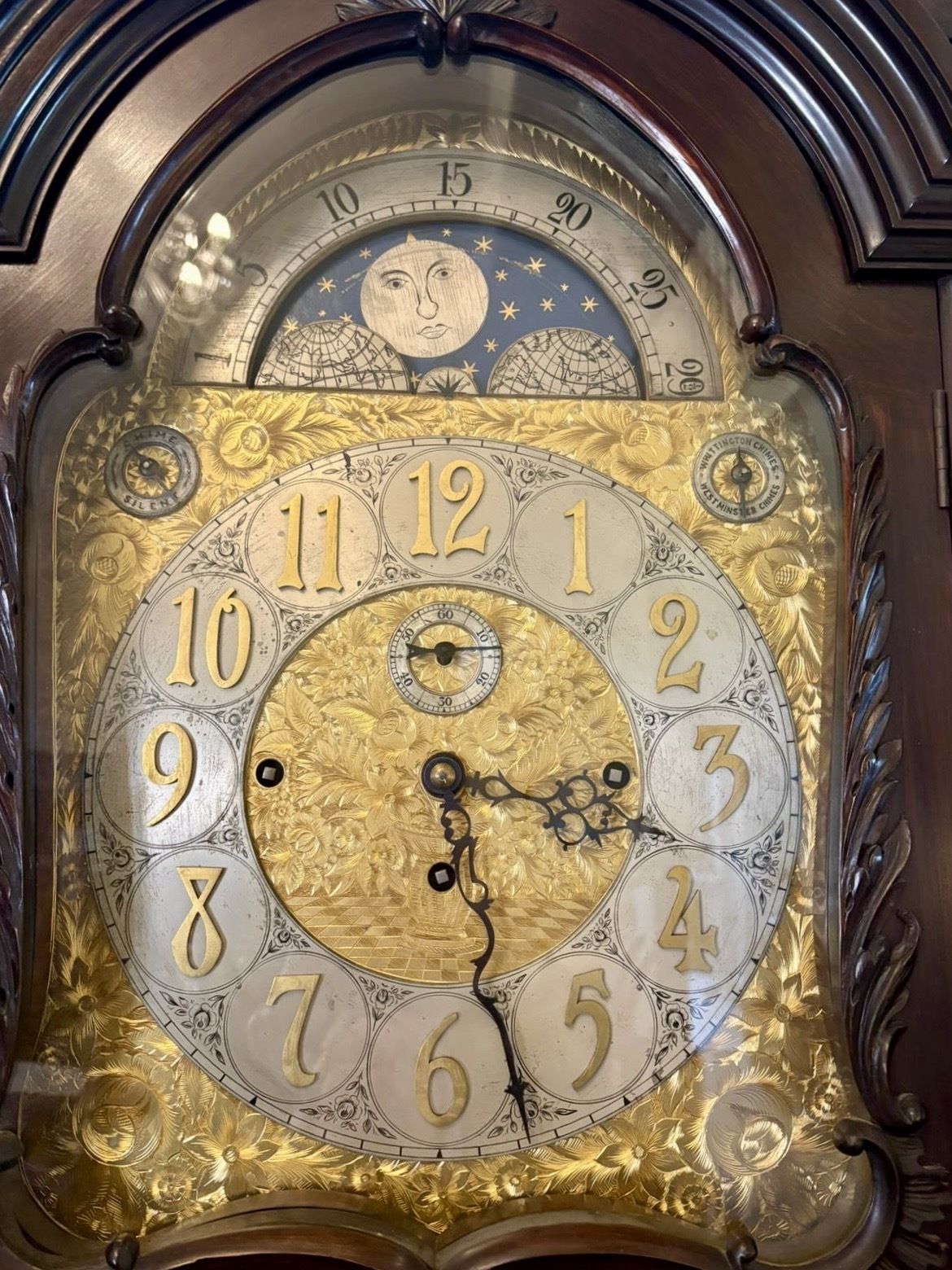 Home Decor Antique Exhibition Quality Carved Mahogany Nine Tube Chiming Longcase Clock photo