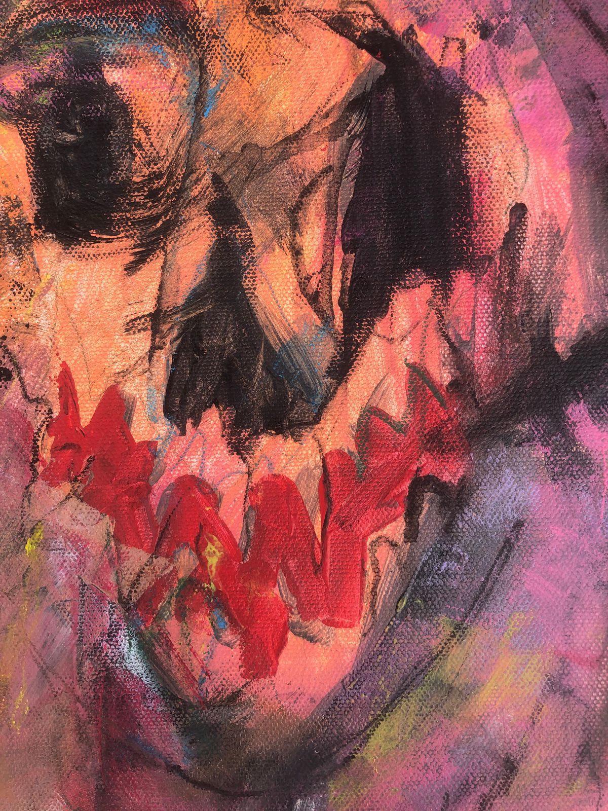 Nerea Chaos Round Neo Expressionist Abstract Skull Painting Contemporary Spanish Oil On Canvas Tondo Format 2022 photo for sale