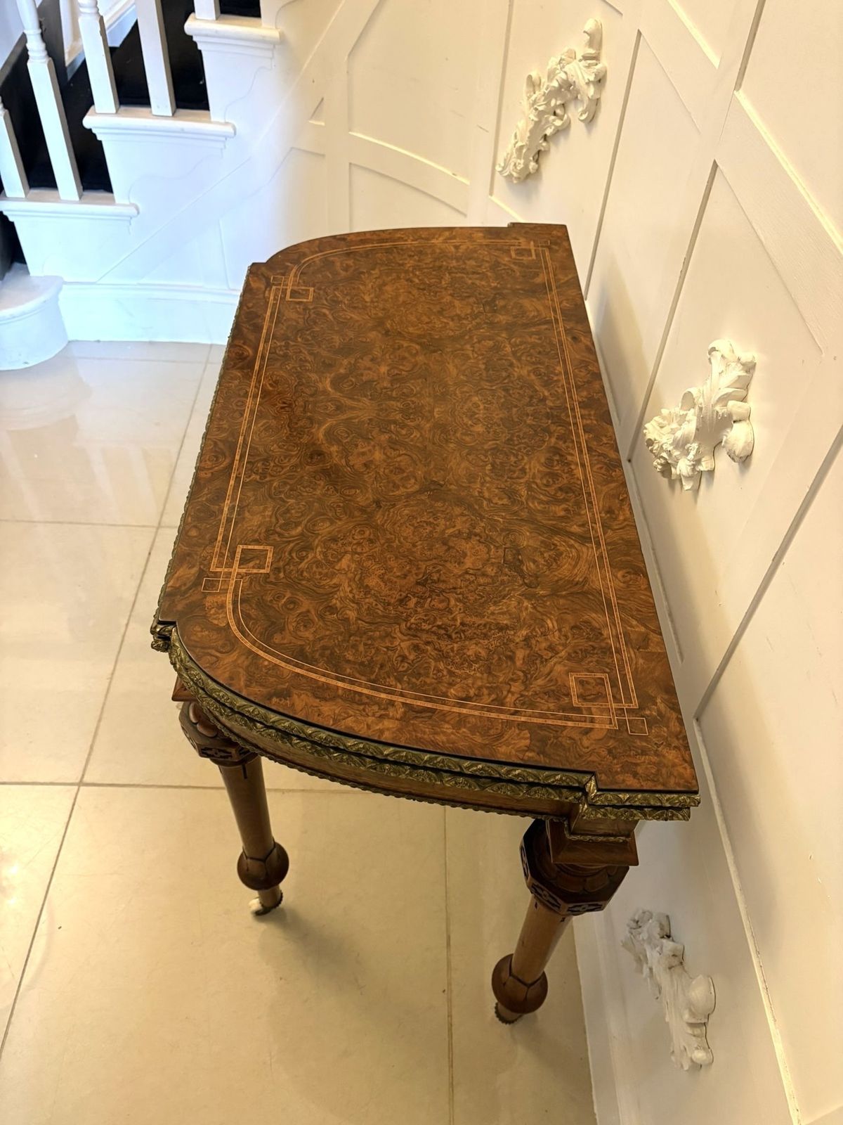 photo buy Antique 19th Century Burr Walnut Side Table With Ormolu Mounts And Inlay