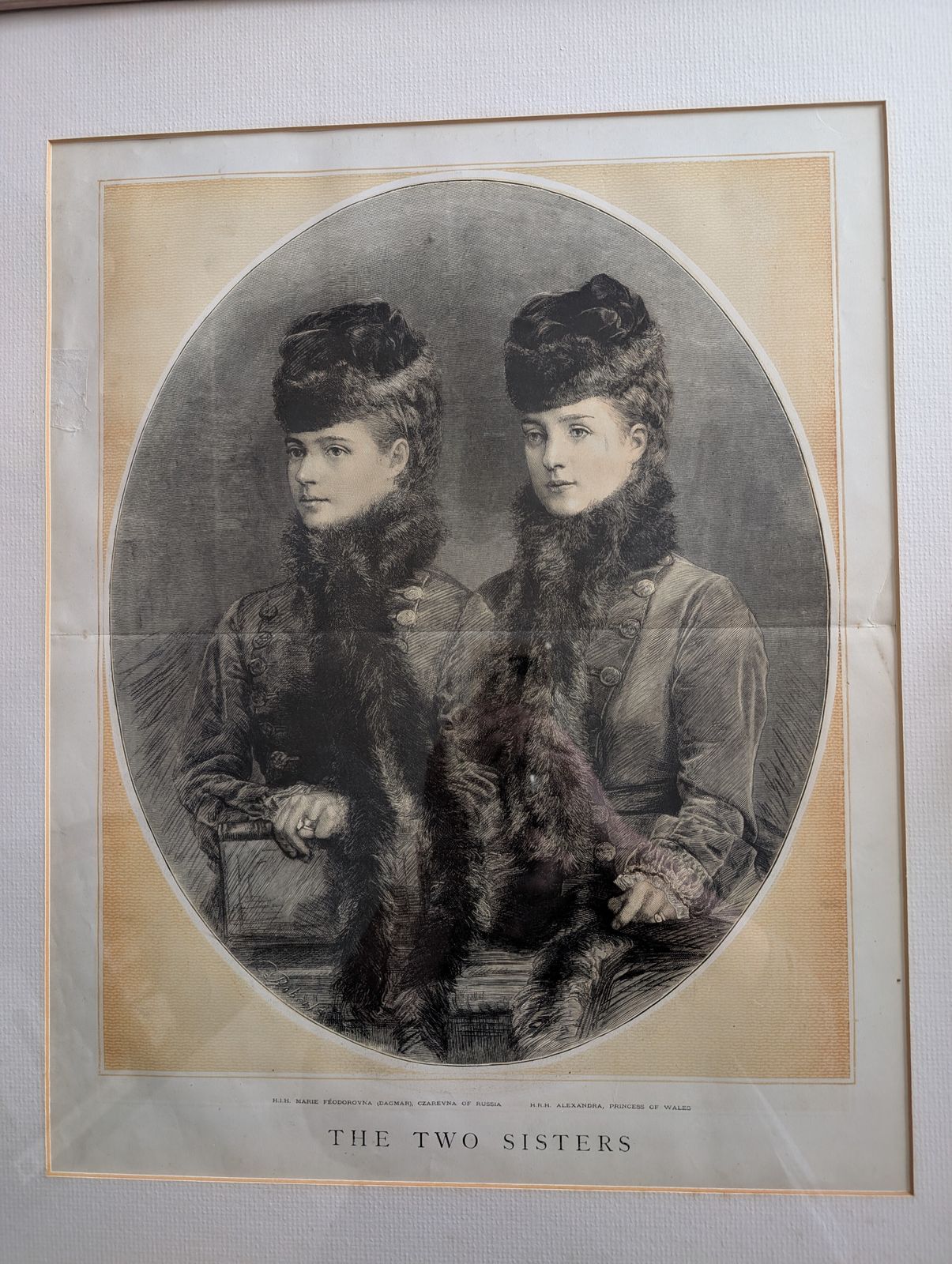 Antique The Two Sisters Engraving The Graphic 1875 Framed photo for sale