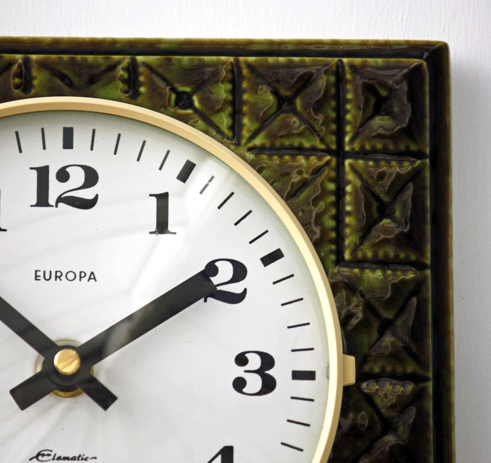 Vintage Europa Wall Clock   21cm Ceramic Retro Style Mid Century Style German Green Clock Kitsch Gift Off The Wall Clocks photo for sale