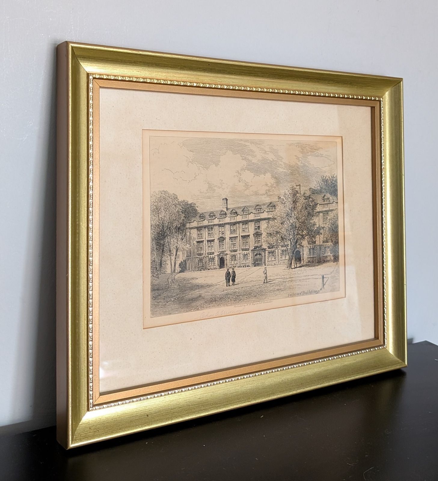 Antique Charles Oliver Murray Signed Framed Etching Fellows' Buildings photo furniture