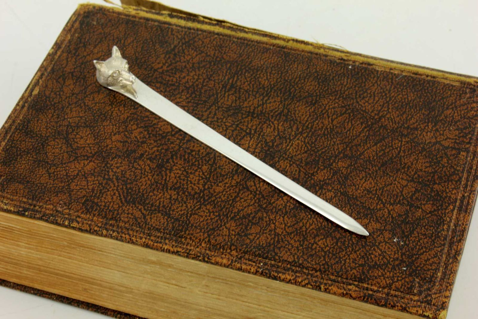 Antique Asprey Fox Head Silver Letter Opener. Paper Knife. Page Turner. photo furniture