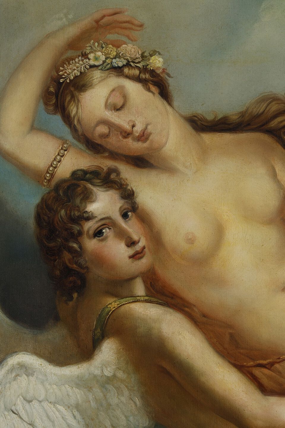 Very Large Painting Of Psyche And Love From The French Neoclassical School photo vintage