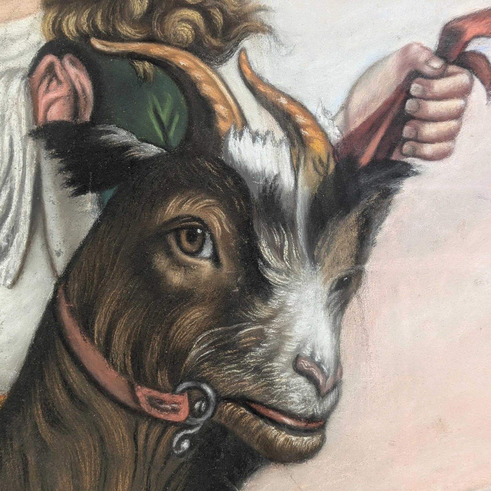 Pastel Portrait Child With Goat, 1886 French Antique Large Pastoral Mountain Landscape Painting photo Art
