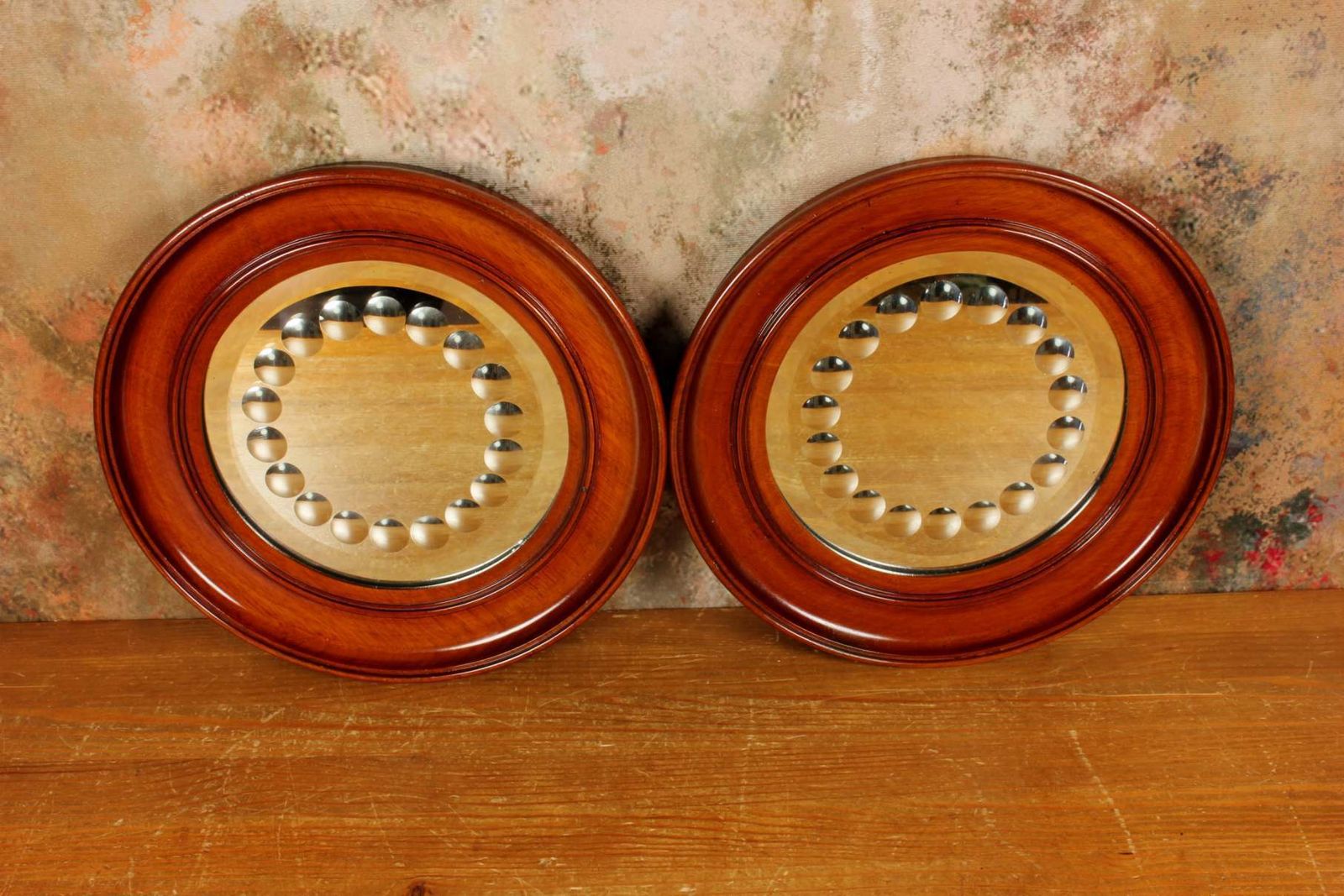 photo furniture Pair Victorian Sorcerer's Mirrors. Antique Round Convex Witch's Mirror.