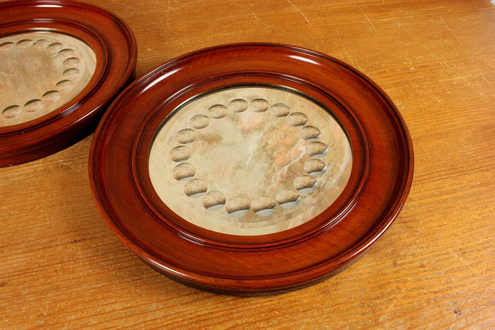 Home Decor Pair Victorian Sorcerer's Mirrors. Antique Round Convex Witch's Mirror. photo