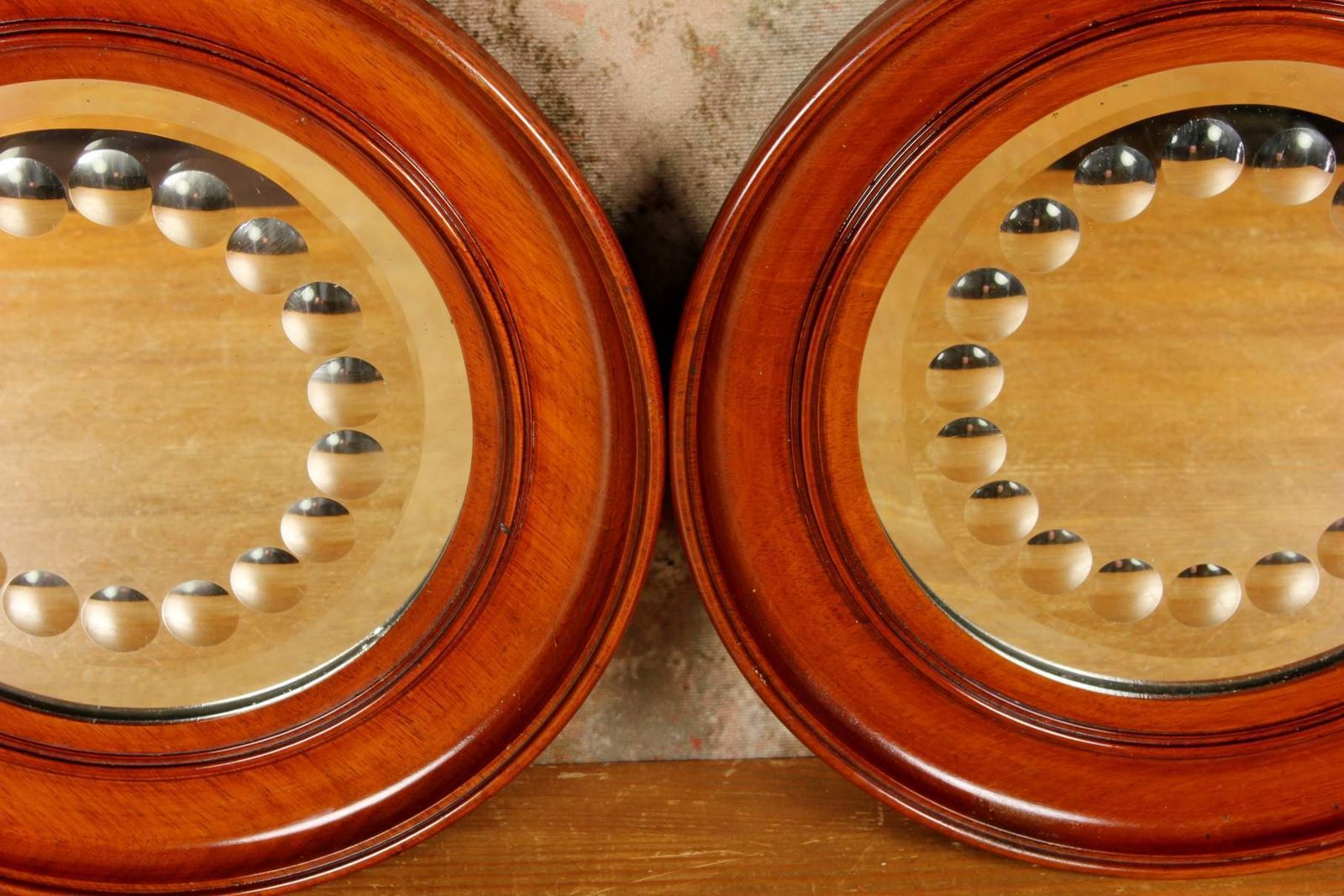 1570.0 Pair Victorian Sorcerer's Mirrors. Antique Round Convex Witch's Mirror. photo