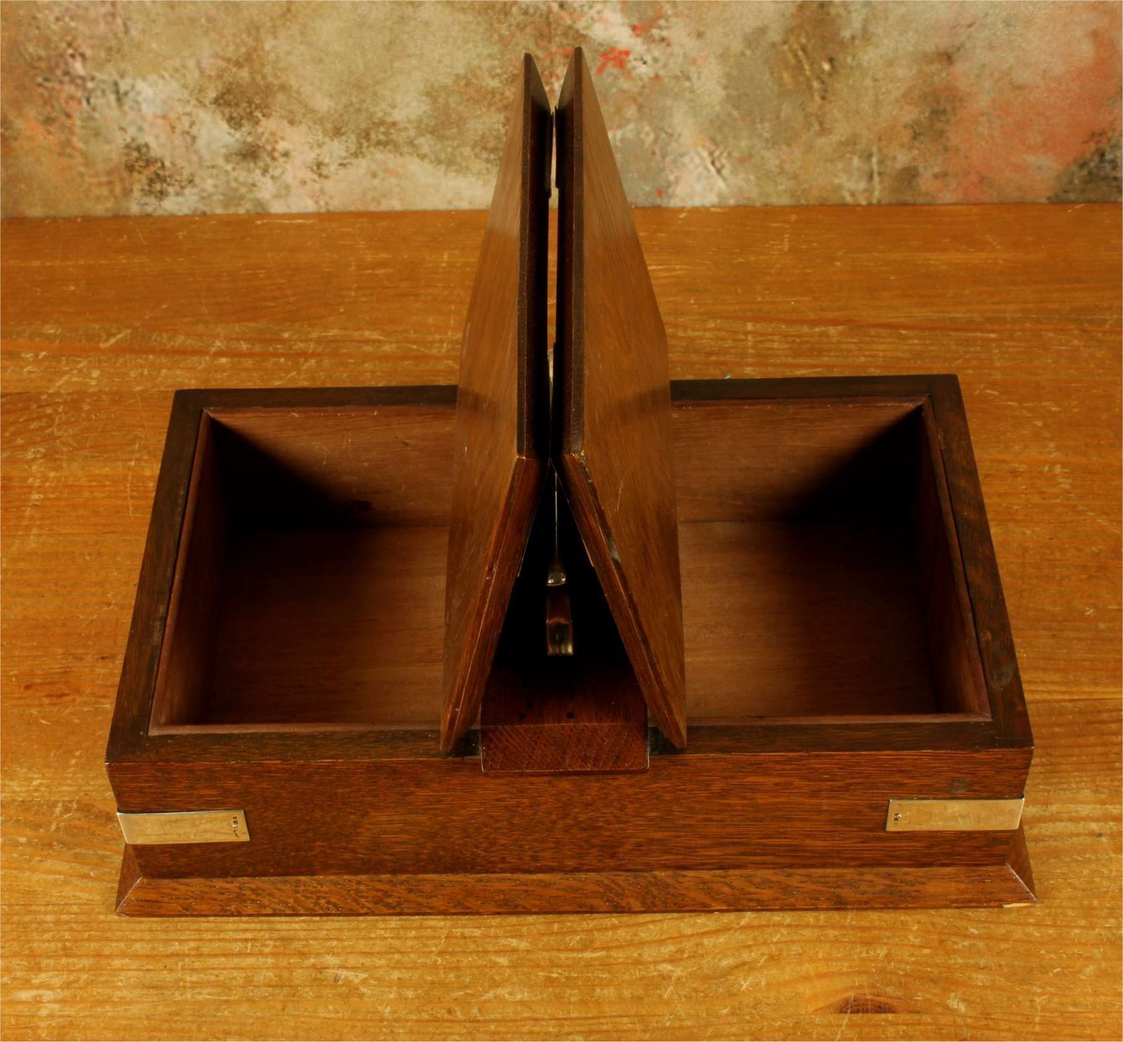 Antique English Oak & Silver Box. Wooden Humidor Cigar Box. 1920. photo for sale