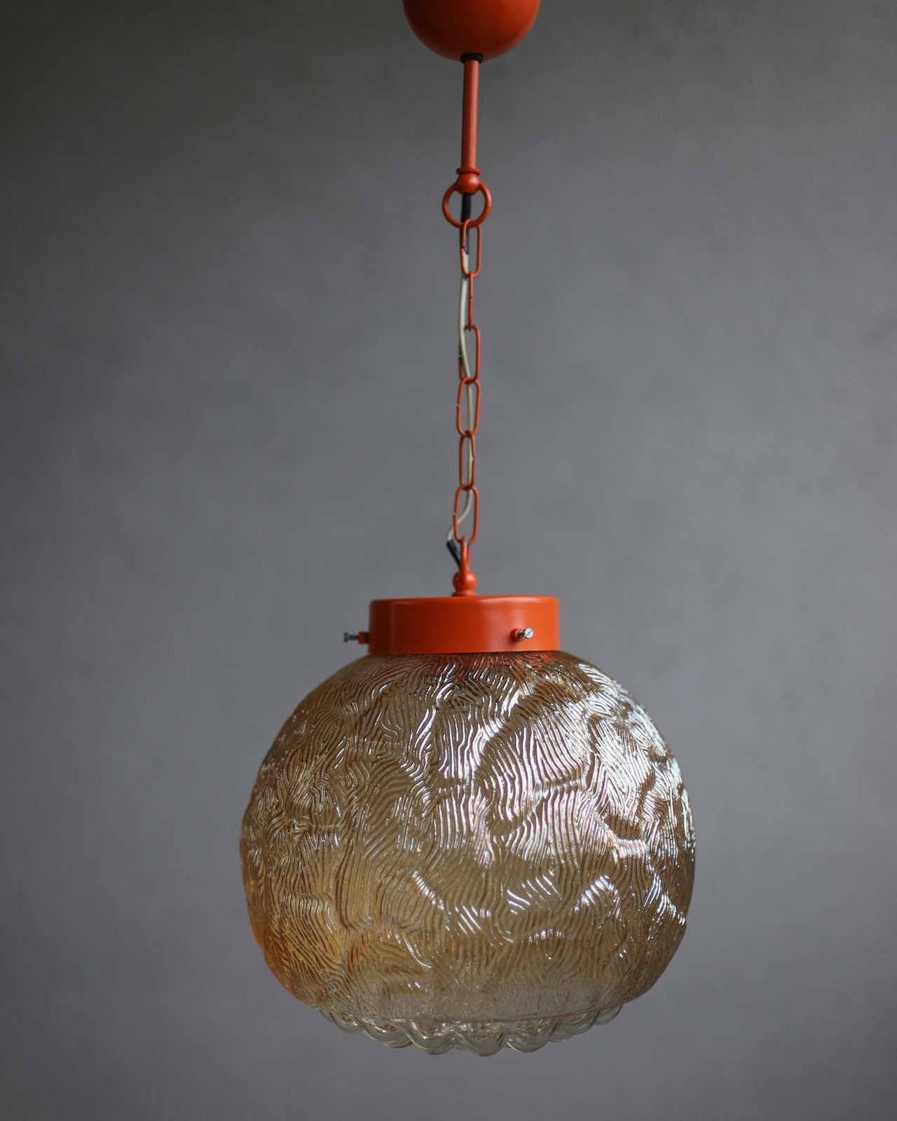 photo for sale Xl Modernist Amber Glass Pendant Lamp – Sijaj Hrastnik Mid Century Globe Light, Made In Yugoslavia, 70s Lamp