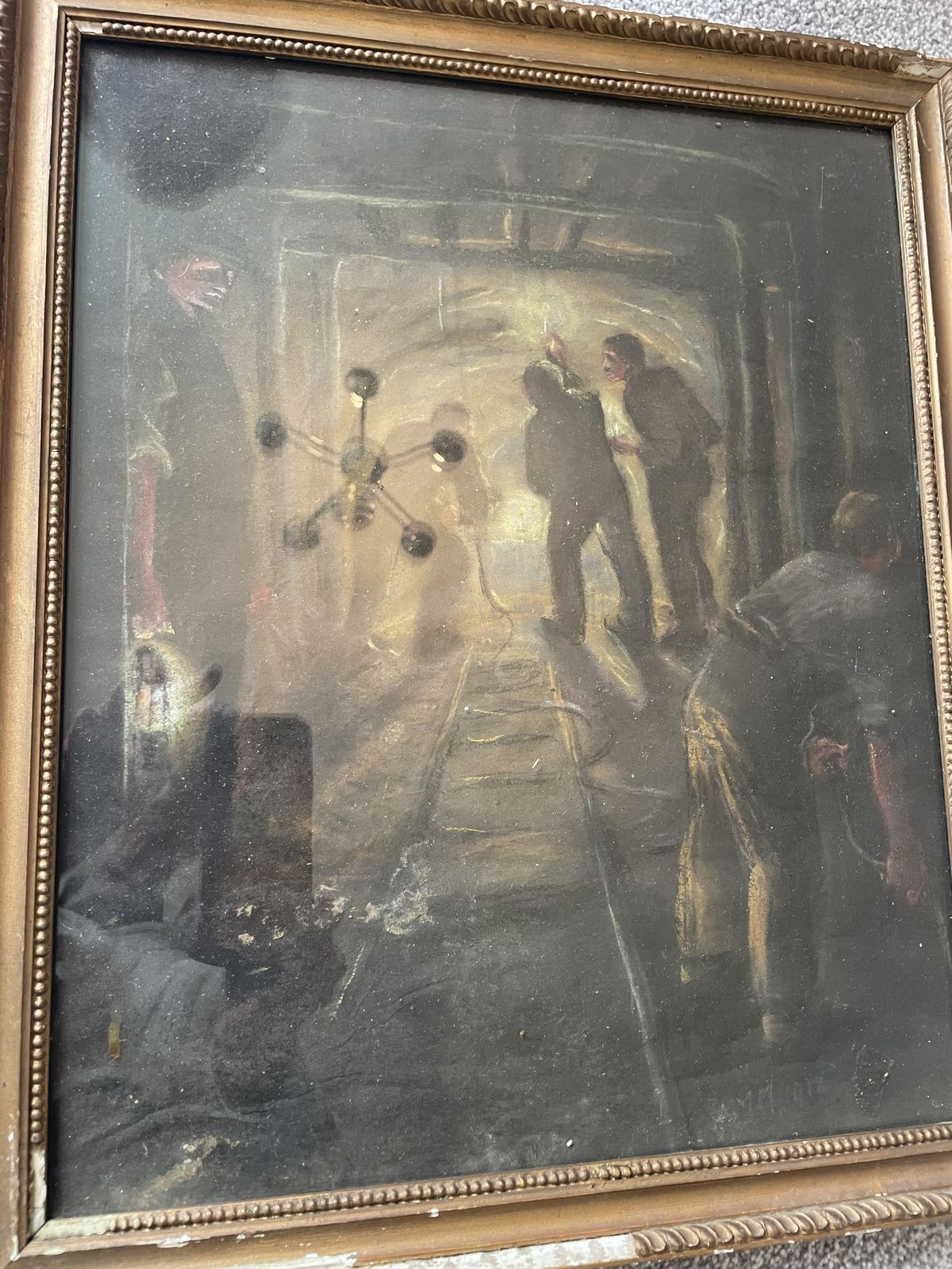 Haunchwood Colliery Painting Of Children Working Down The Pit At 1912 Harry Ireland photo for sale