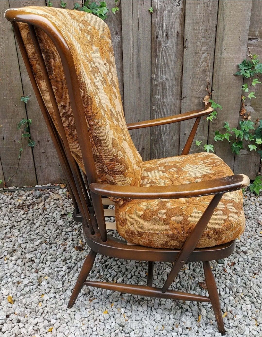 Mcm High Back Ercol 478 Chair Traditional Dark Finish Refurbished photo for sale
