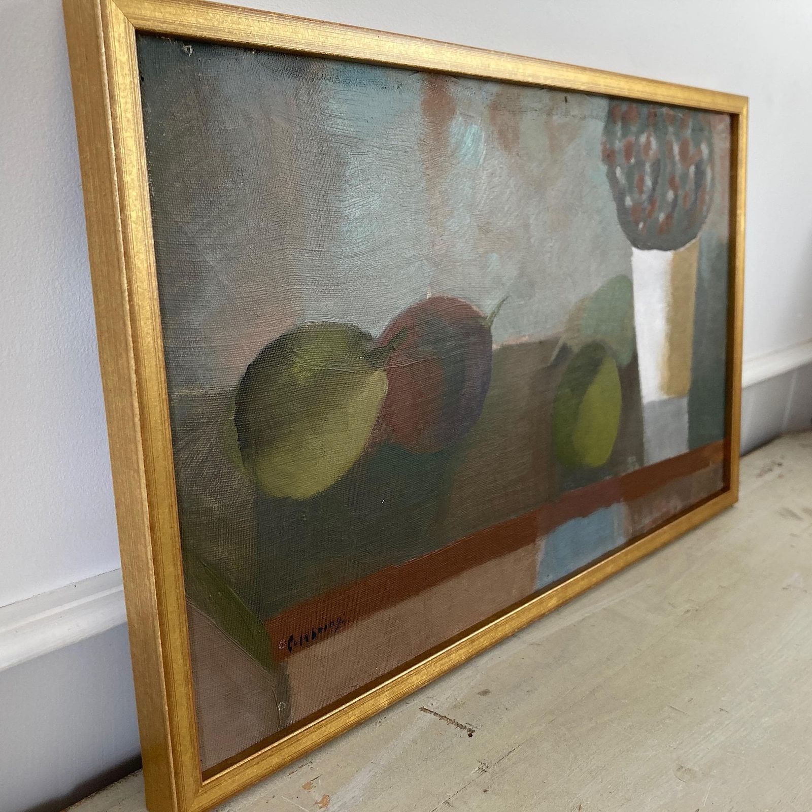 photo furniture Still Life Of Pears   Vintage Mid Century Modern Scandinavian Original Oil Painting